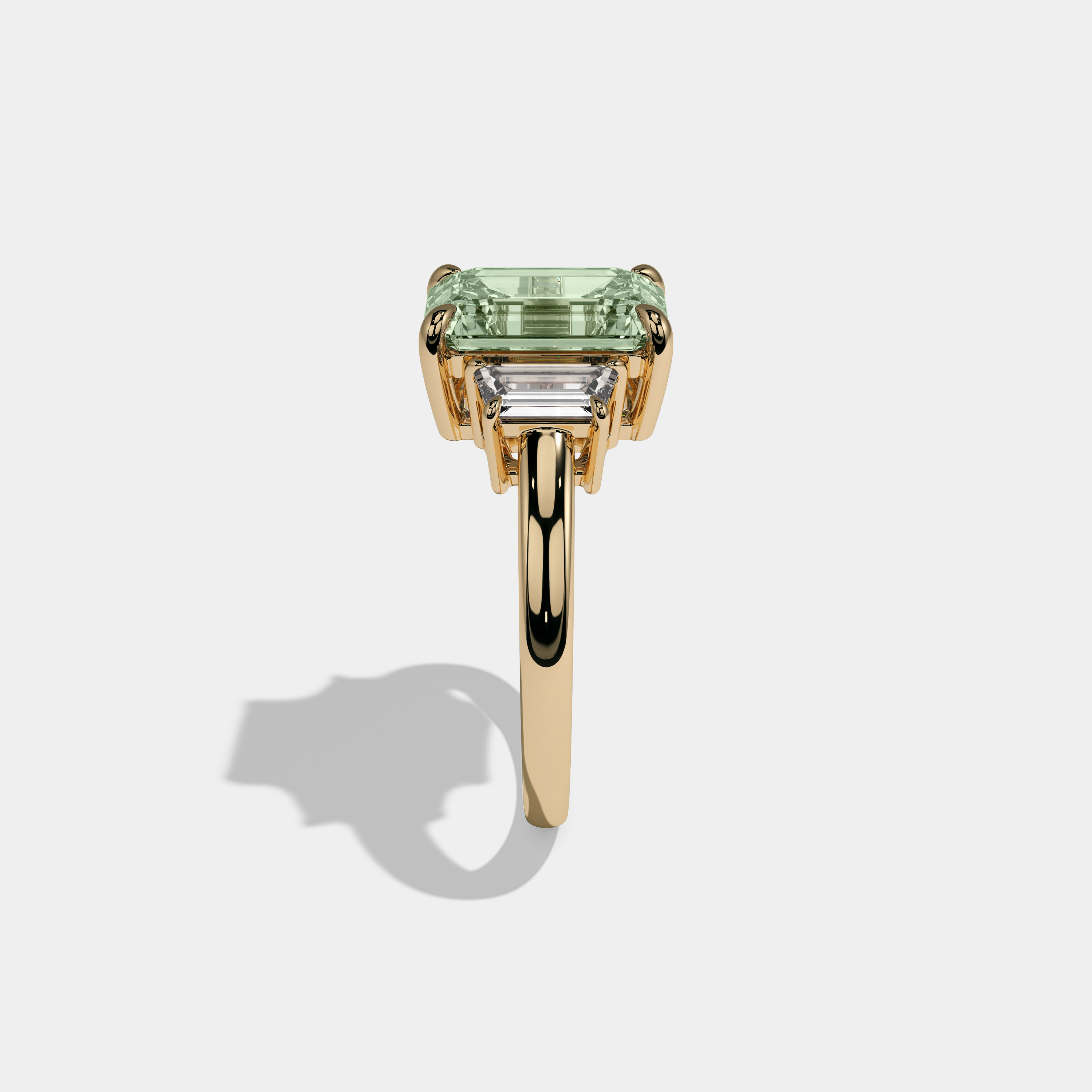 Eugenie Fancy Light Green Emerald Cut Diamond Plain Band With Step Cut Sides Engagement Ring 8ct 18k Yellow Gold