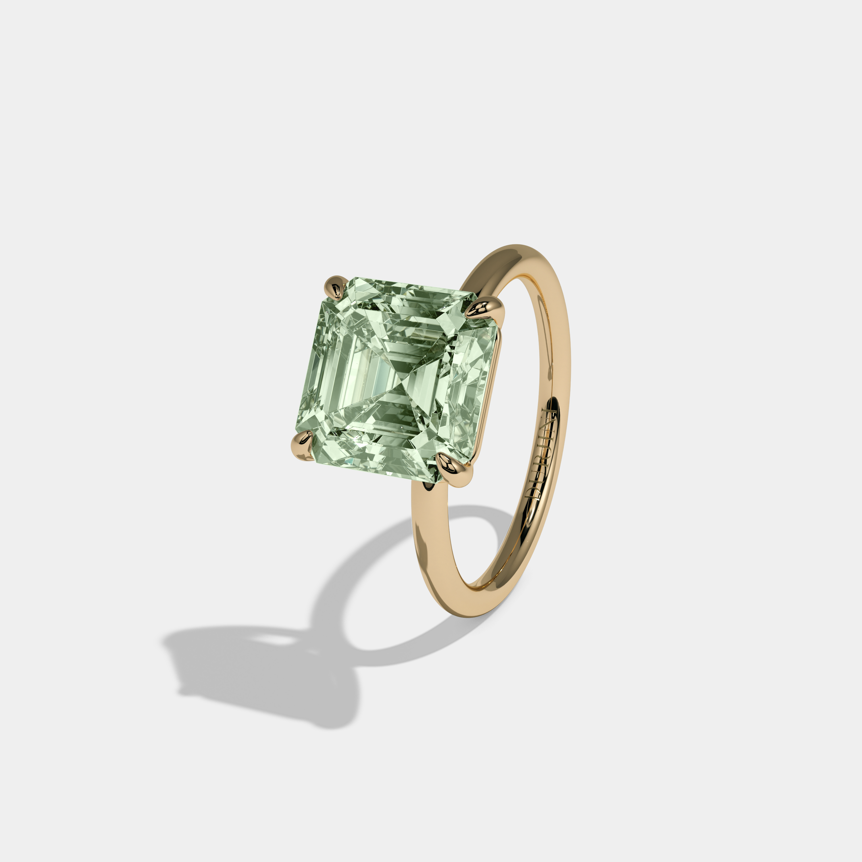 Eugenie Fancy Light Green Asscher Cut Diamond Plain Band Engagement Ring 6ct 18k Yellow Gold