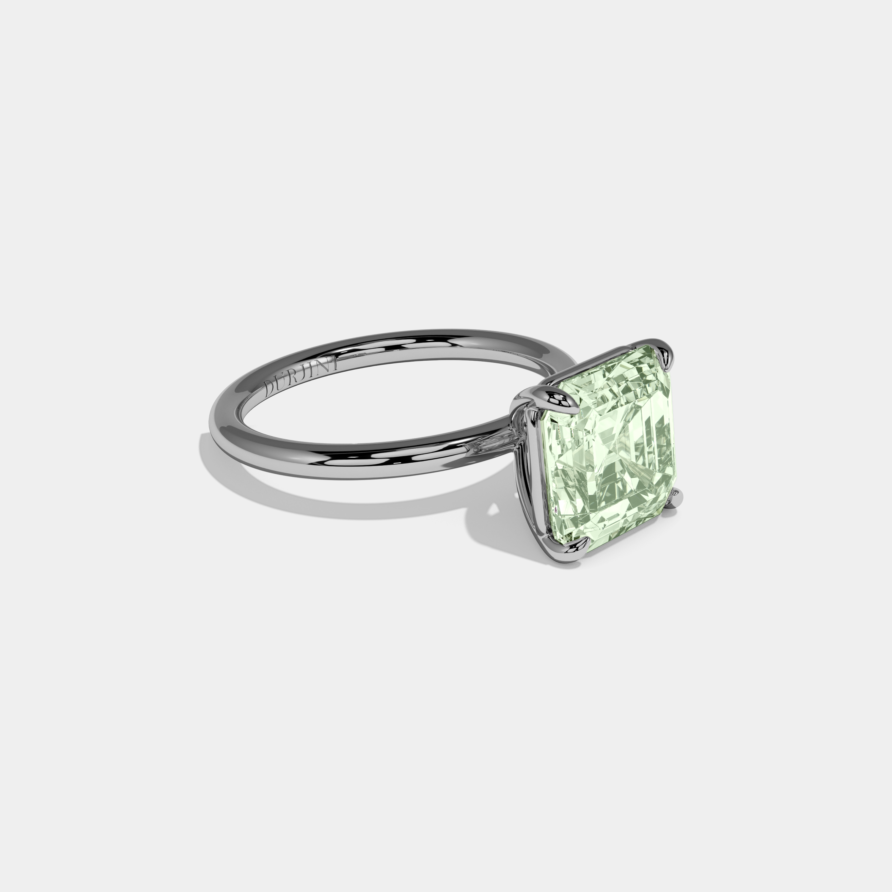 Beatrice Fancy Light Green Asscher Cut Diamond Plain Band Engagement Ring 6ct 18k White Gold