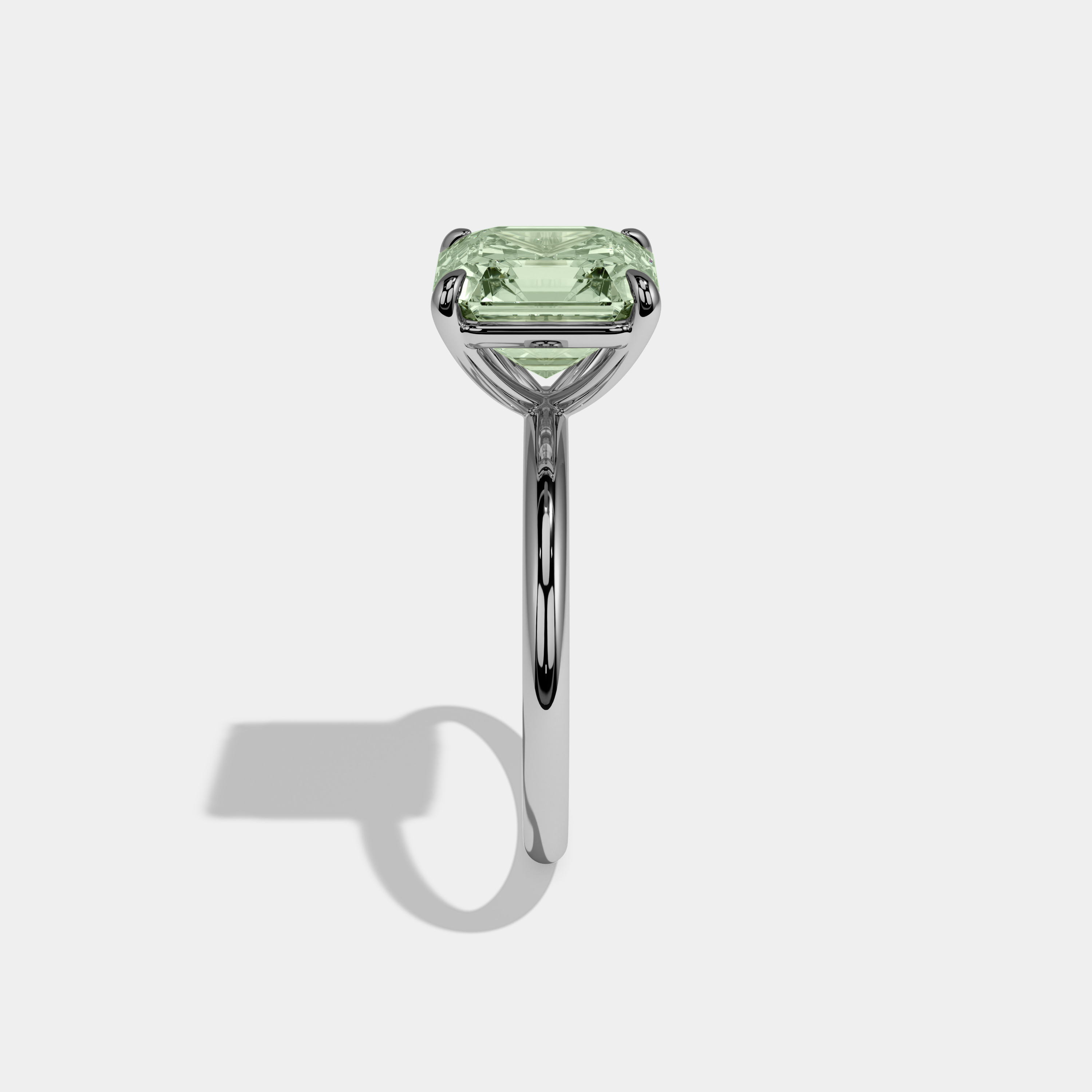 Beatrice Fancy Light Green Asscher Cut Diamond Plain Band Engagement Ring 6ct 18k White Gold