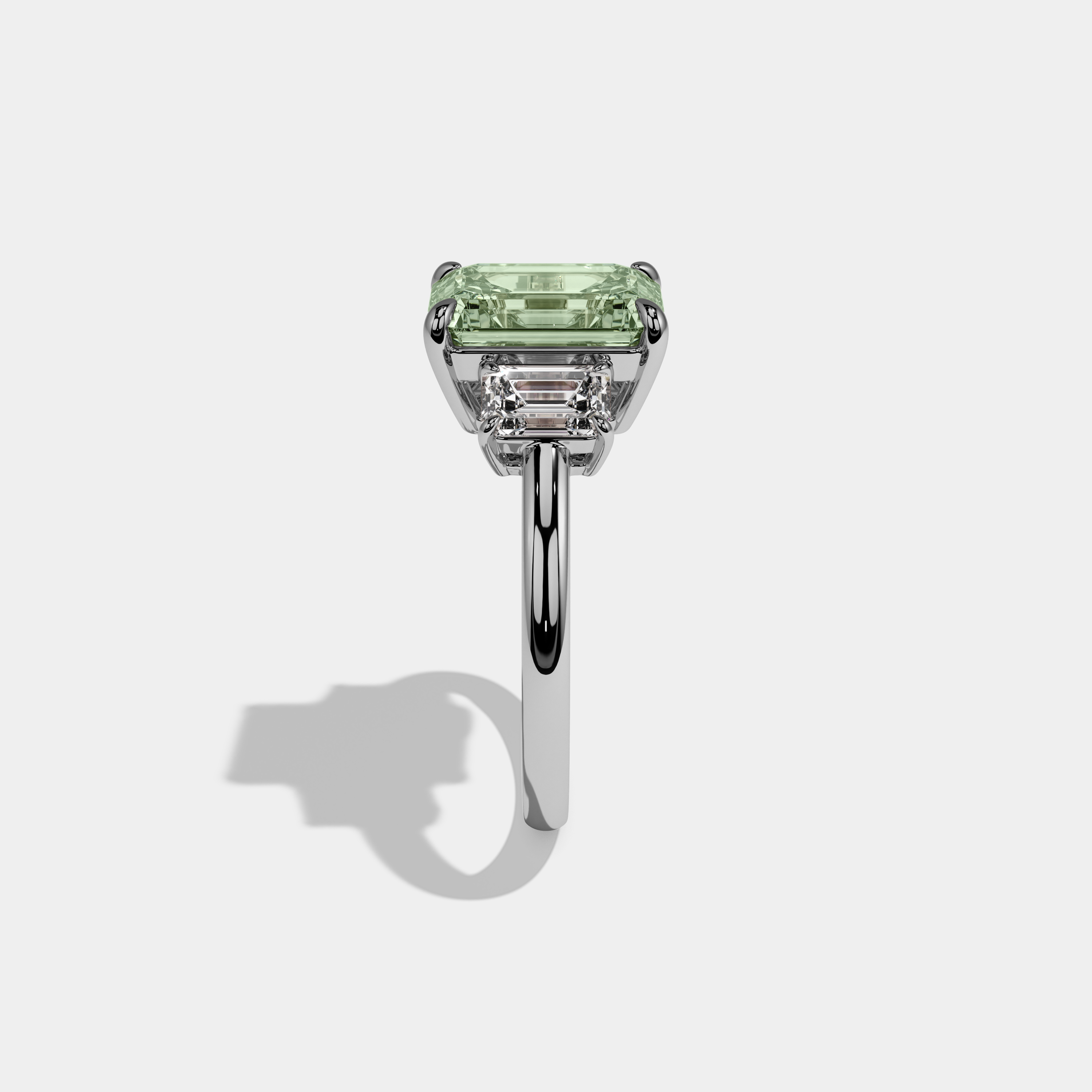 Beatrice Fancy Light Green Emerald Cut Diamond Plain Band With Emerald Cut Sides Engagement Ring 8ct 18k White Gold