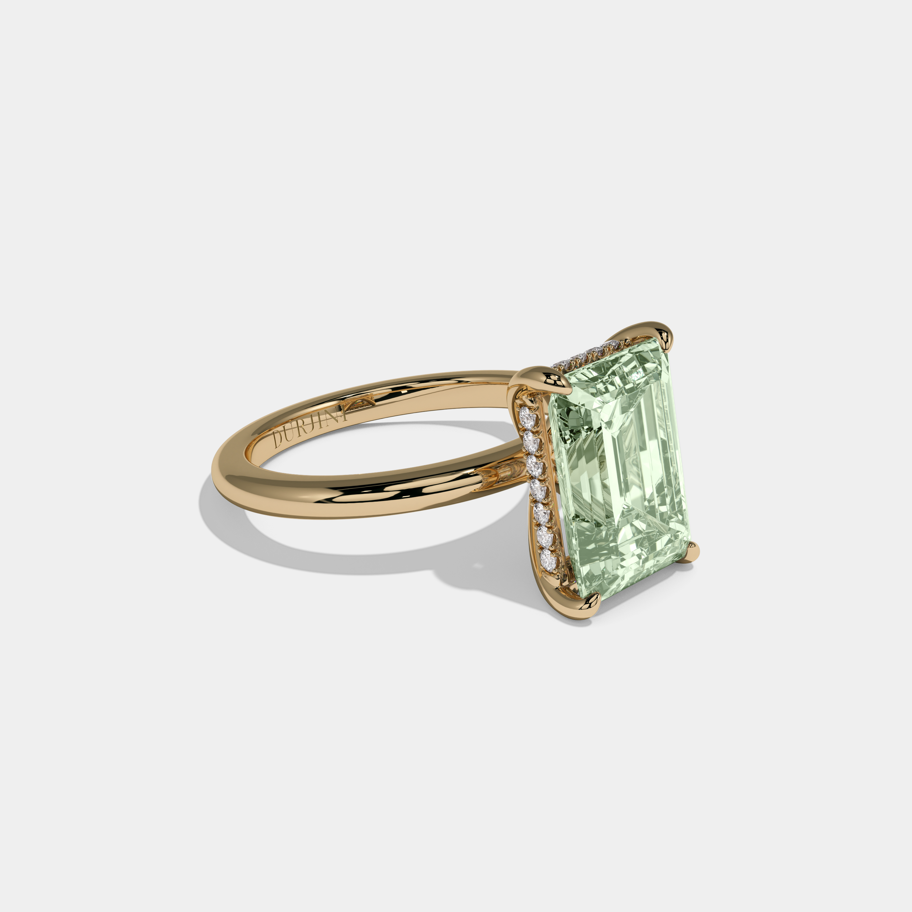 Margaret Fancy Light Green Emerald Cut Diamond Plain Band Engagement Ring 6.5ct 18K Yellow Gold