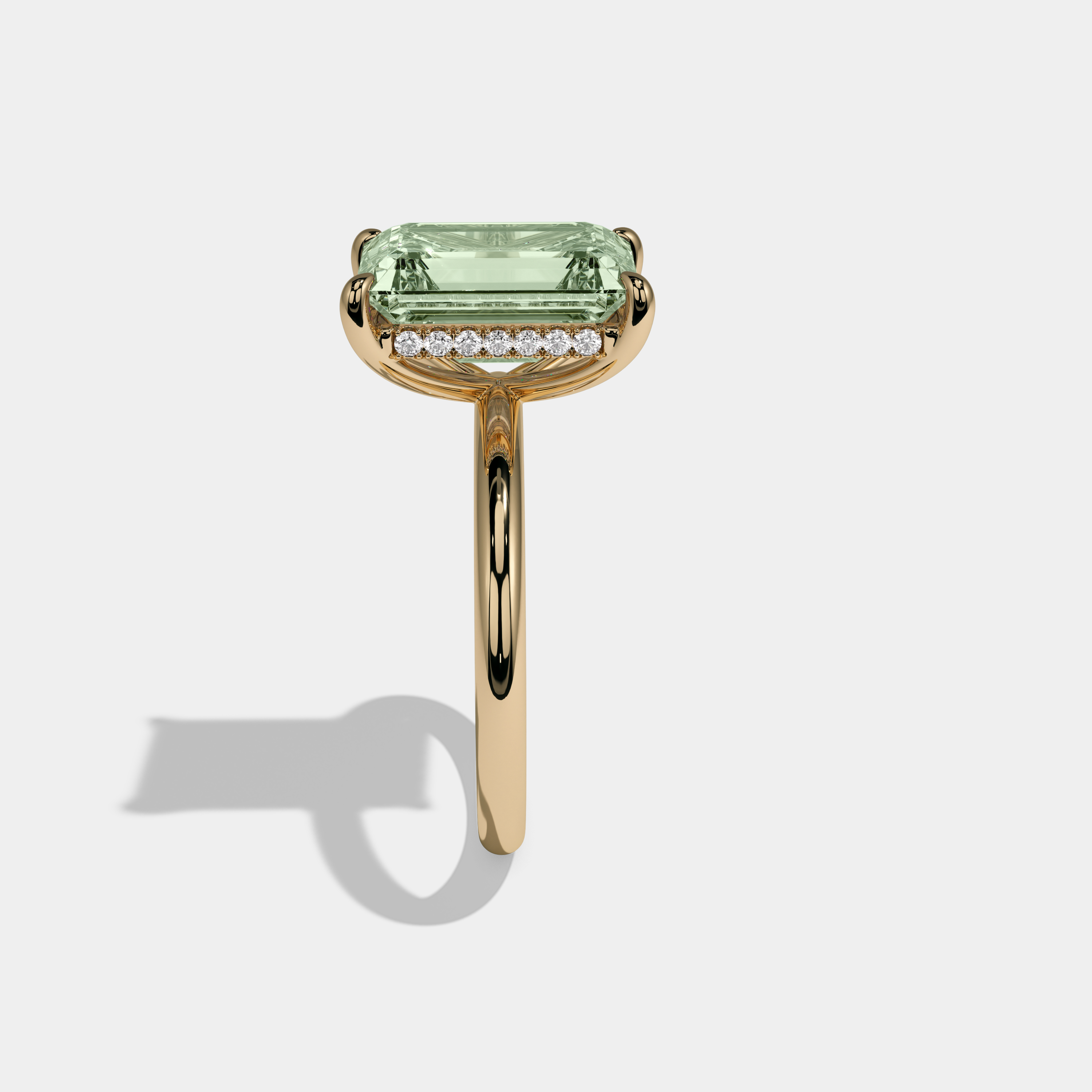 Margaret Fancy Light Green Emerald Cut Diamond Plain Band Engagement Ring 6.5ct 18K Yellow Gold
