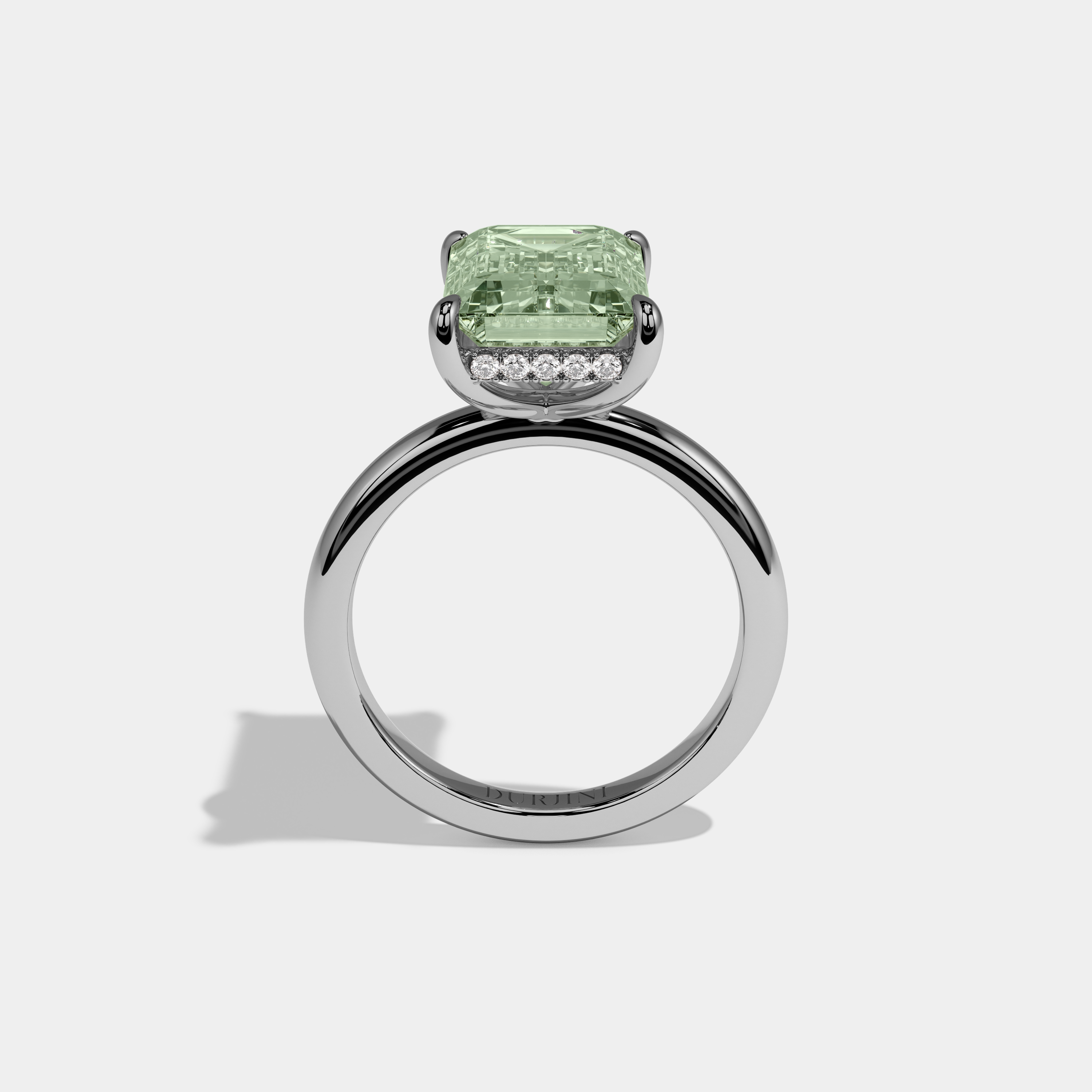Matilda Fancy Light Green Emerald Cut Diamond Plain Band Engagement Ring 6.5ct 18K White Gold