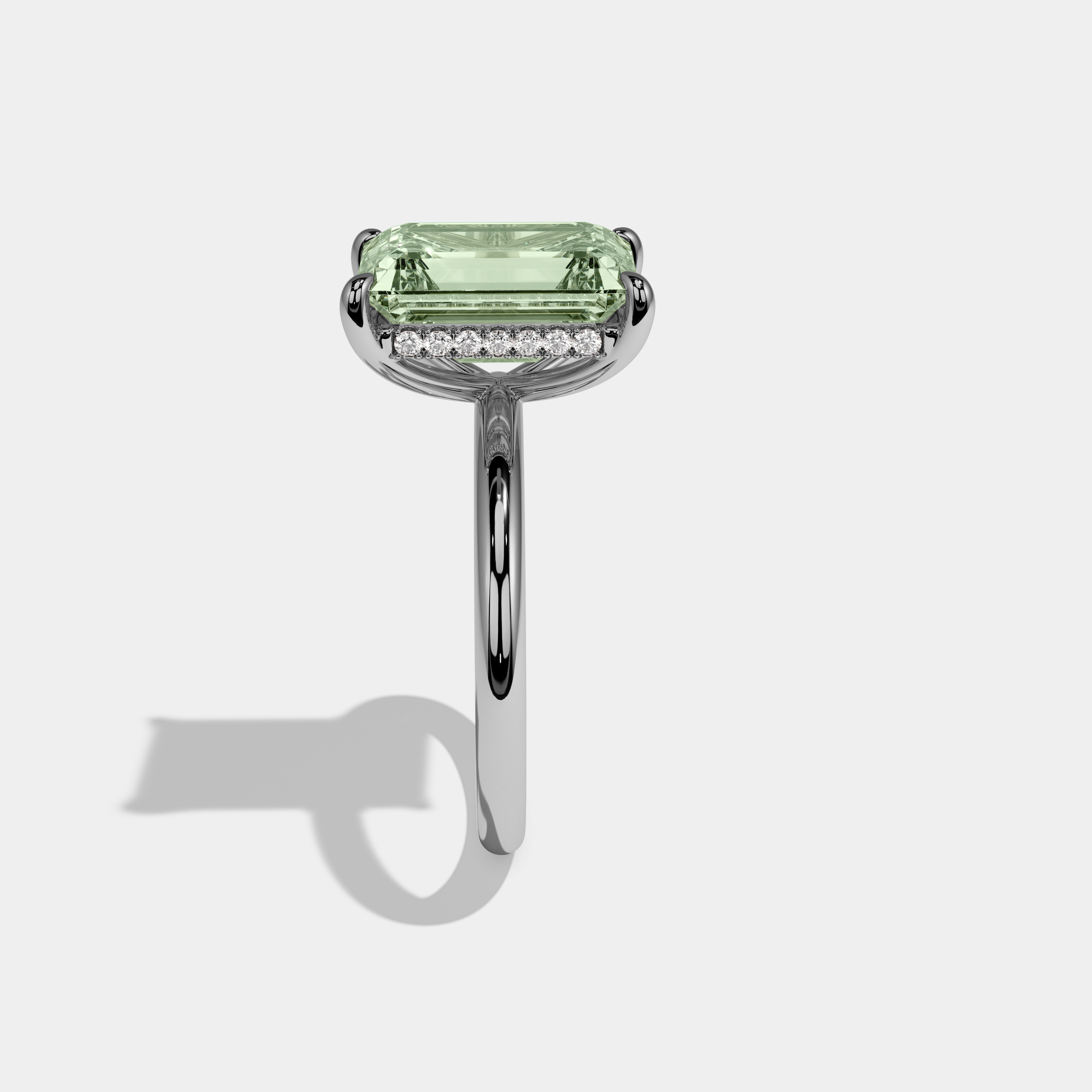 Matilda Fancy Light Green Emerald Cut Diamond Plain Band Engagement Ring 6.5ct 18K White Gold