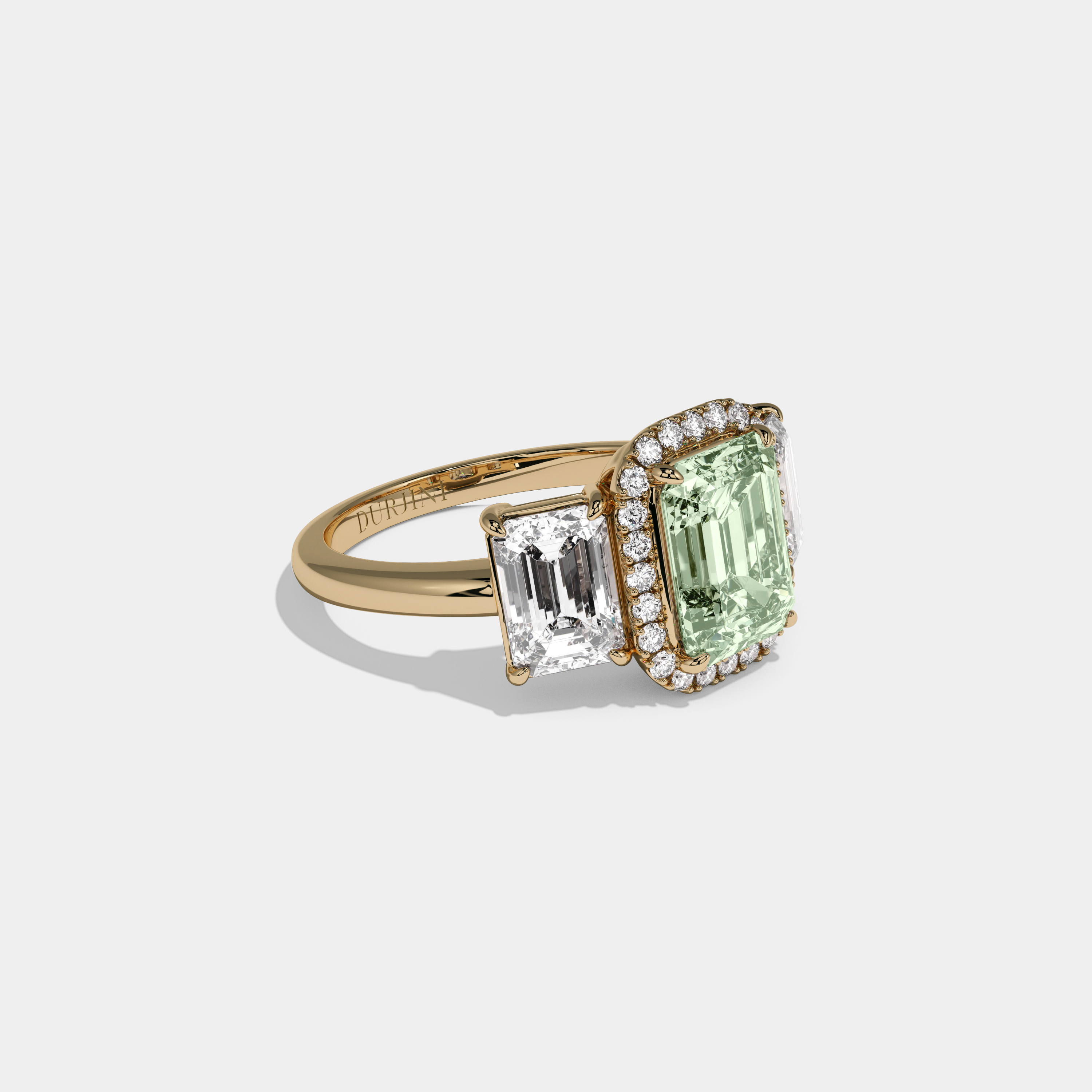 Alice Fancy Light Green Emerald Cut Diamond Plain Band With Emerald Cut Sides Engagement Ring 8ct 18K Yellow Gold