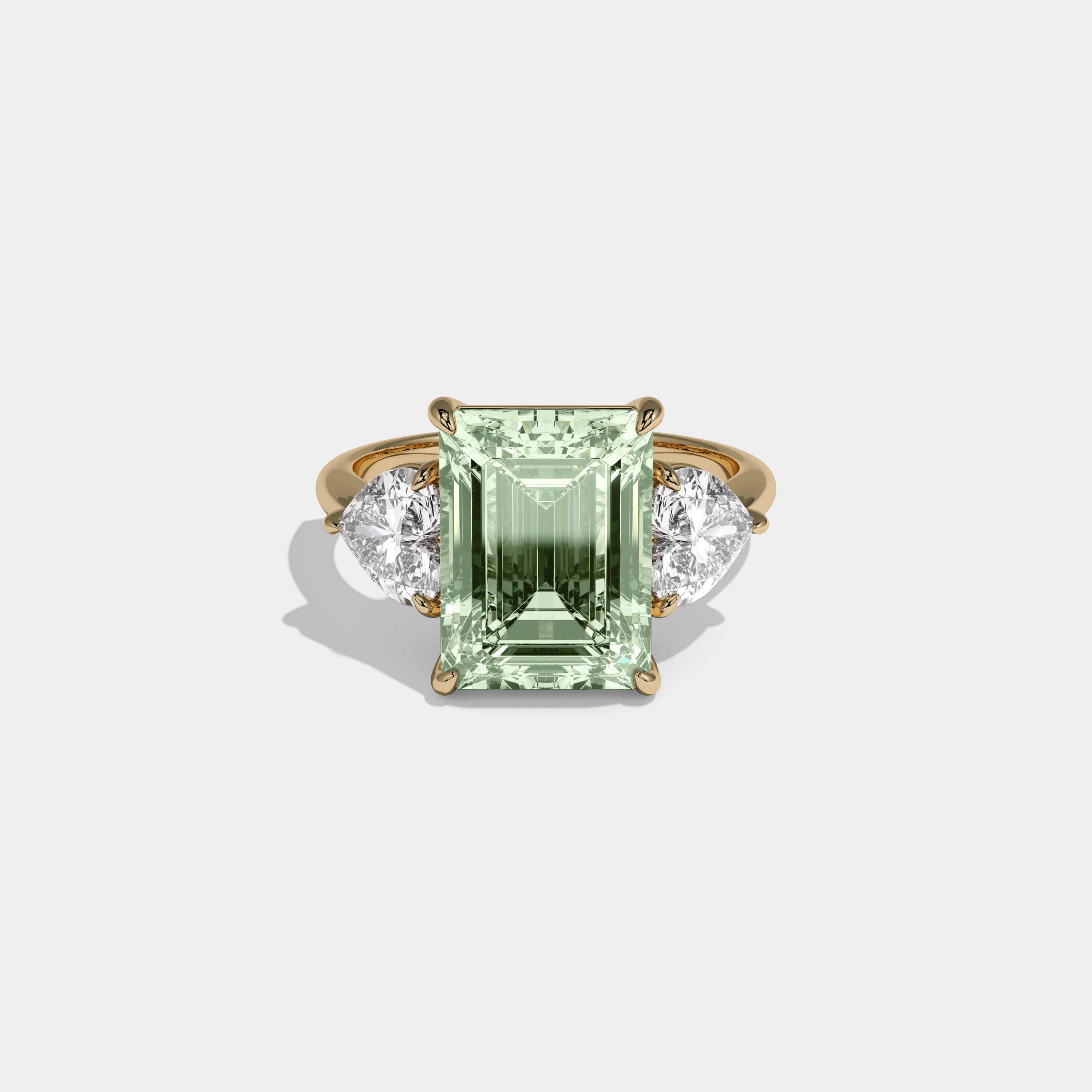 Eugenie Fancy Purple Emerald Cut Diamond Plain Band With Heart Cut Sides Engagement Ring 8ct 18K Yellow Gold
