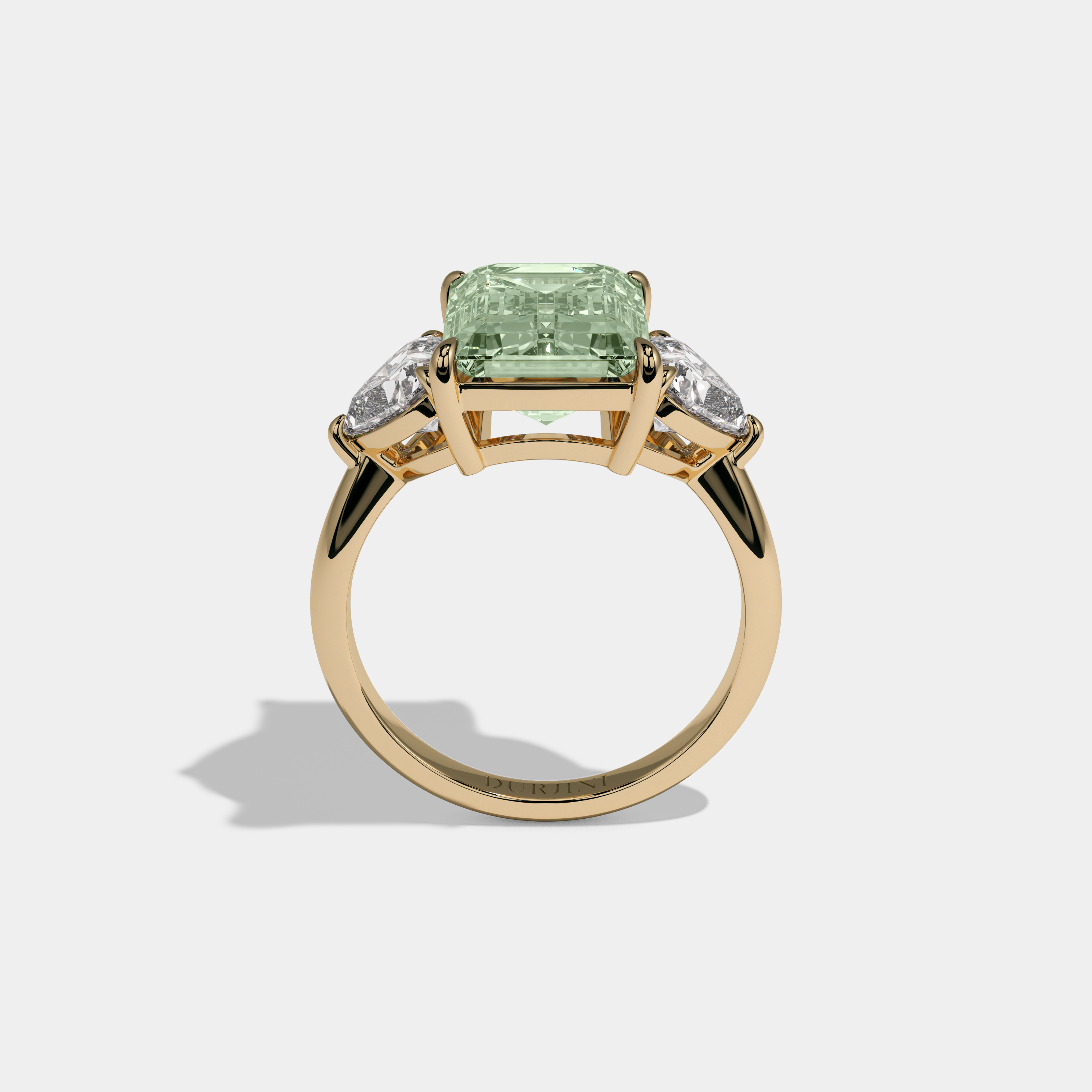 Eugenie Fancy Purple Emerald Cut Diamond Plain Band With Heart Cut Sides Engagement Ring 8ct 18K Yellow Gold