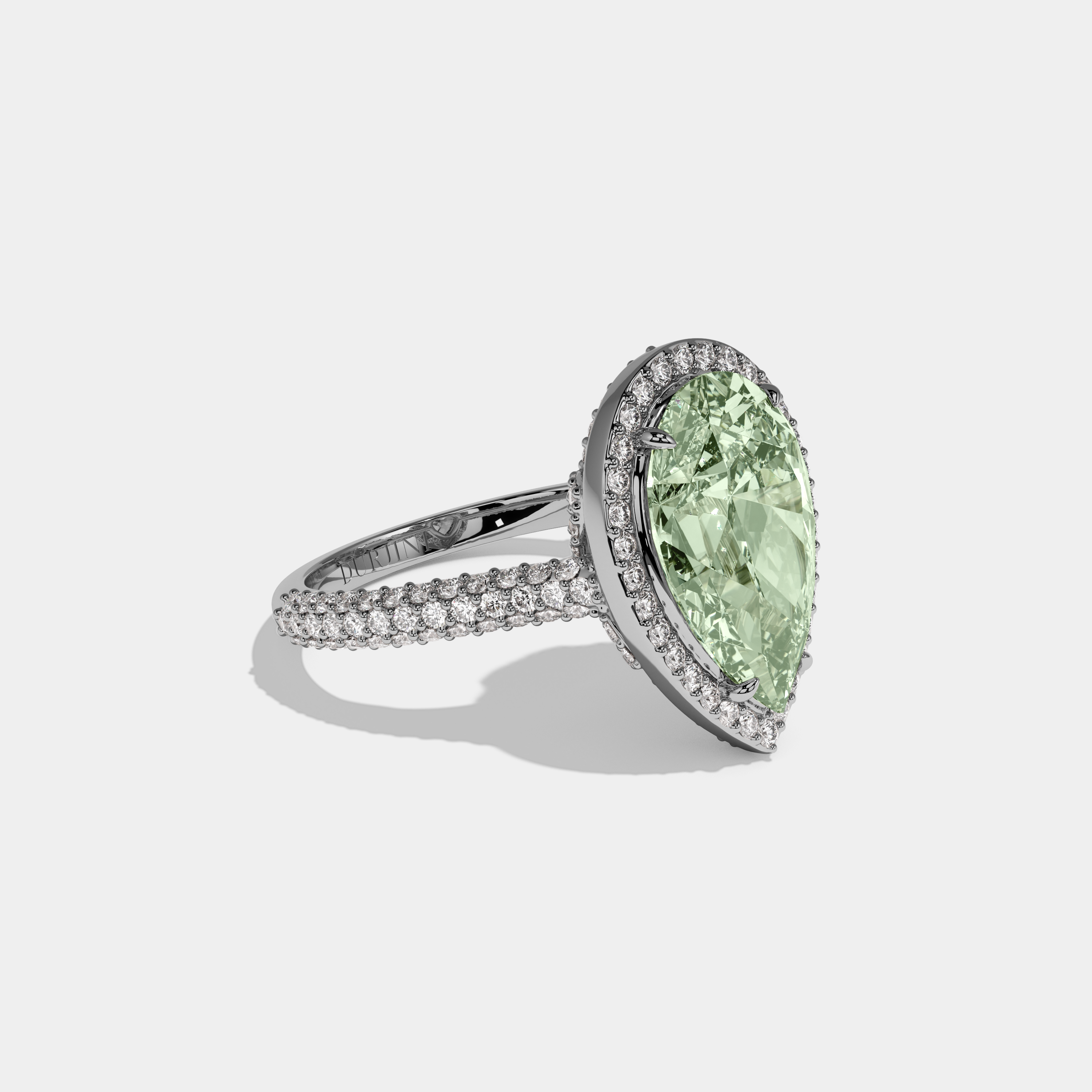 Beatrice Fancy Light Green Pear Cut Diamond Band Engagement Ring 8ct 18k White Gold