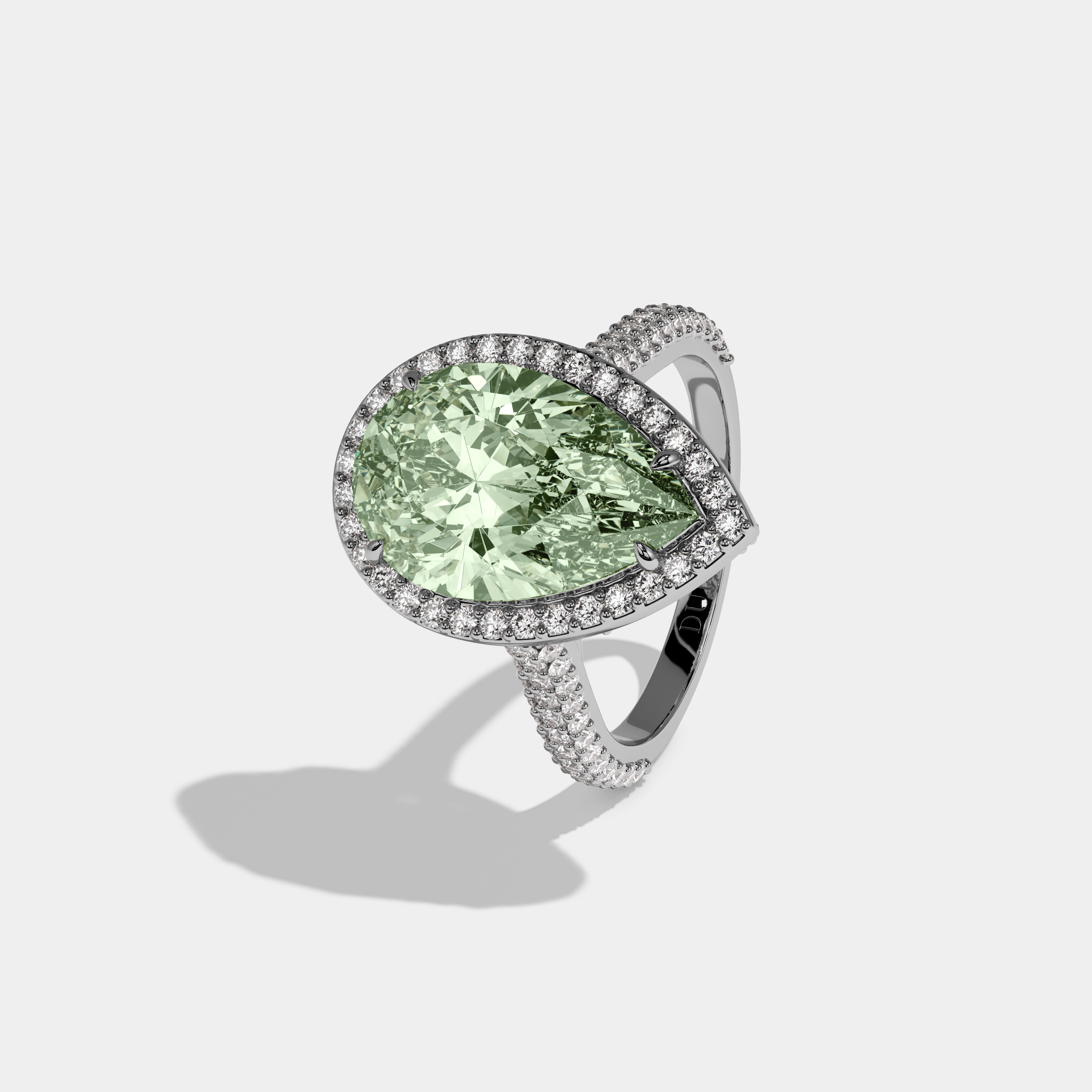 Beatrice Fancy Light Green Pear Cut Diamond Band Engagement Ring 8ct 18k White Gold