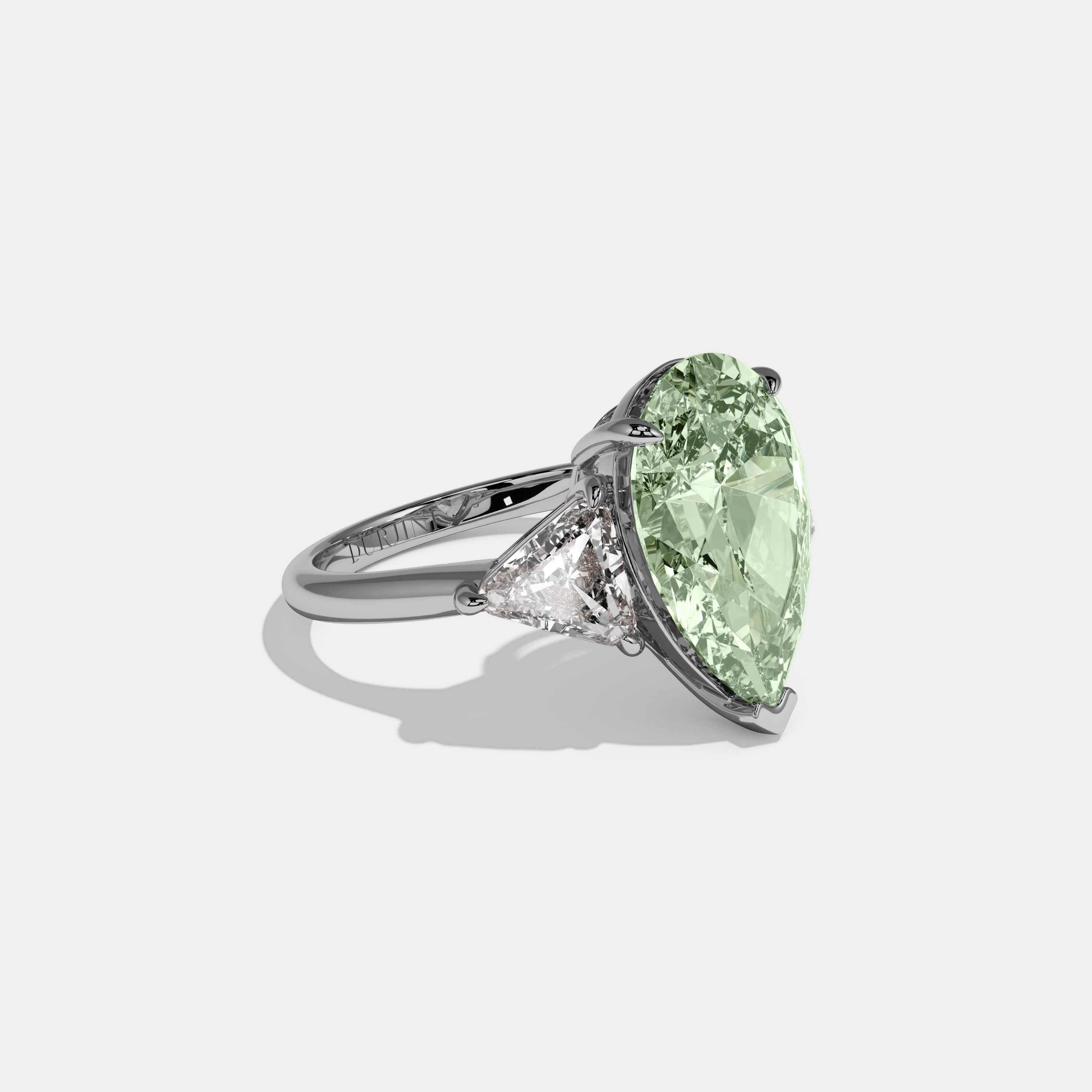 Eleanor Fancy Light Green Pear Cut Diamond Plain Band With Triangle Cut Sides Engagement Ring 8ct 18K White Gold