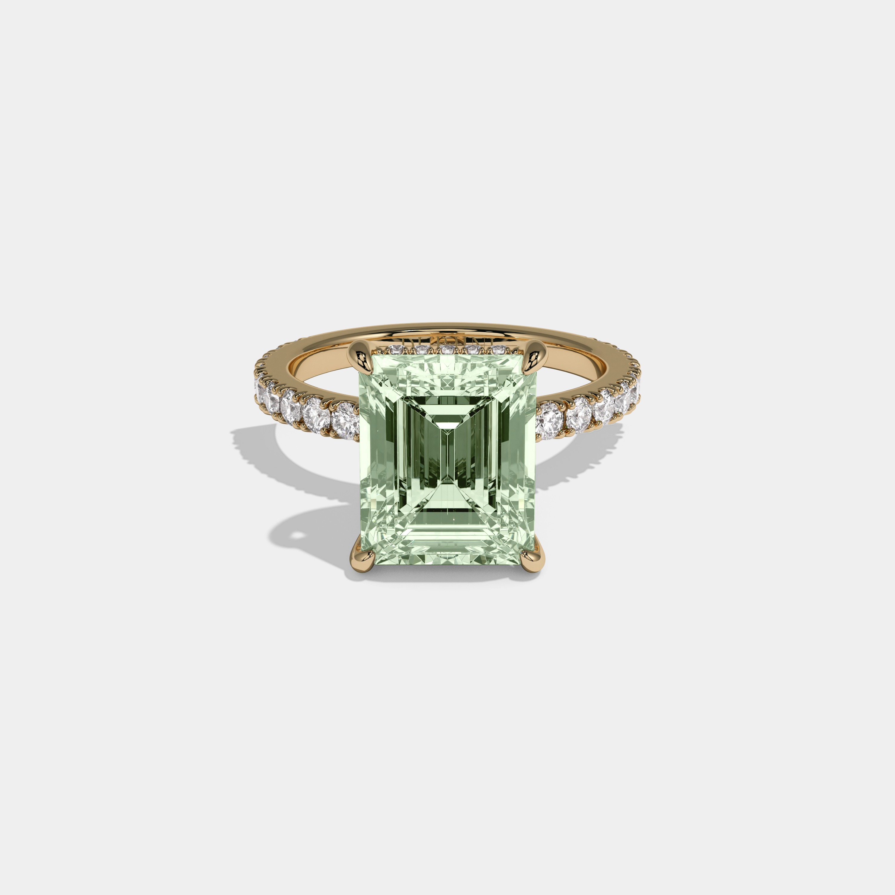 Alice Fancy Light Green Emerald Cut Diamond Band Engagement Ring 7ct 18K Yellow Gold