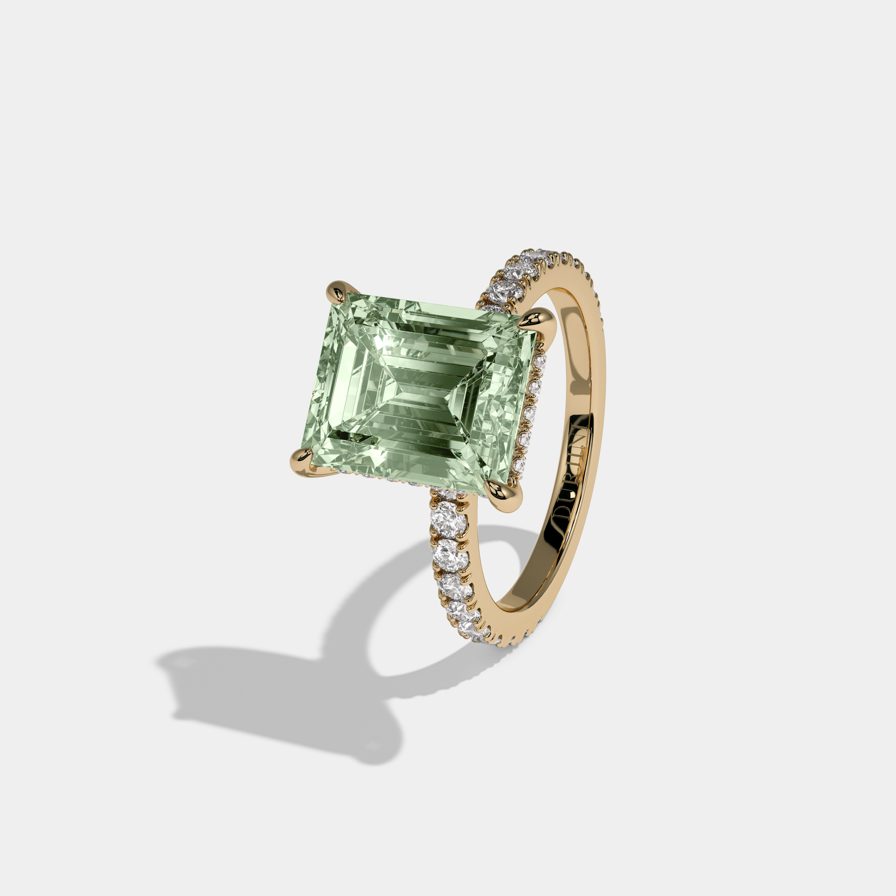 Alice Fancy Light Green Emerald Cut Diamond Band Engagement Ring 7ct 18K Yellow Gold
