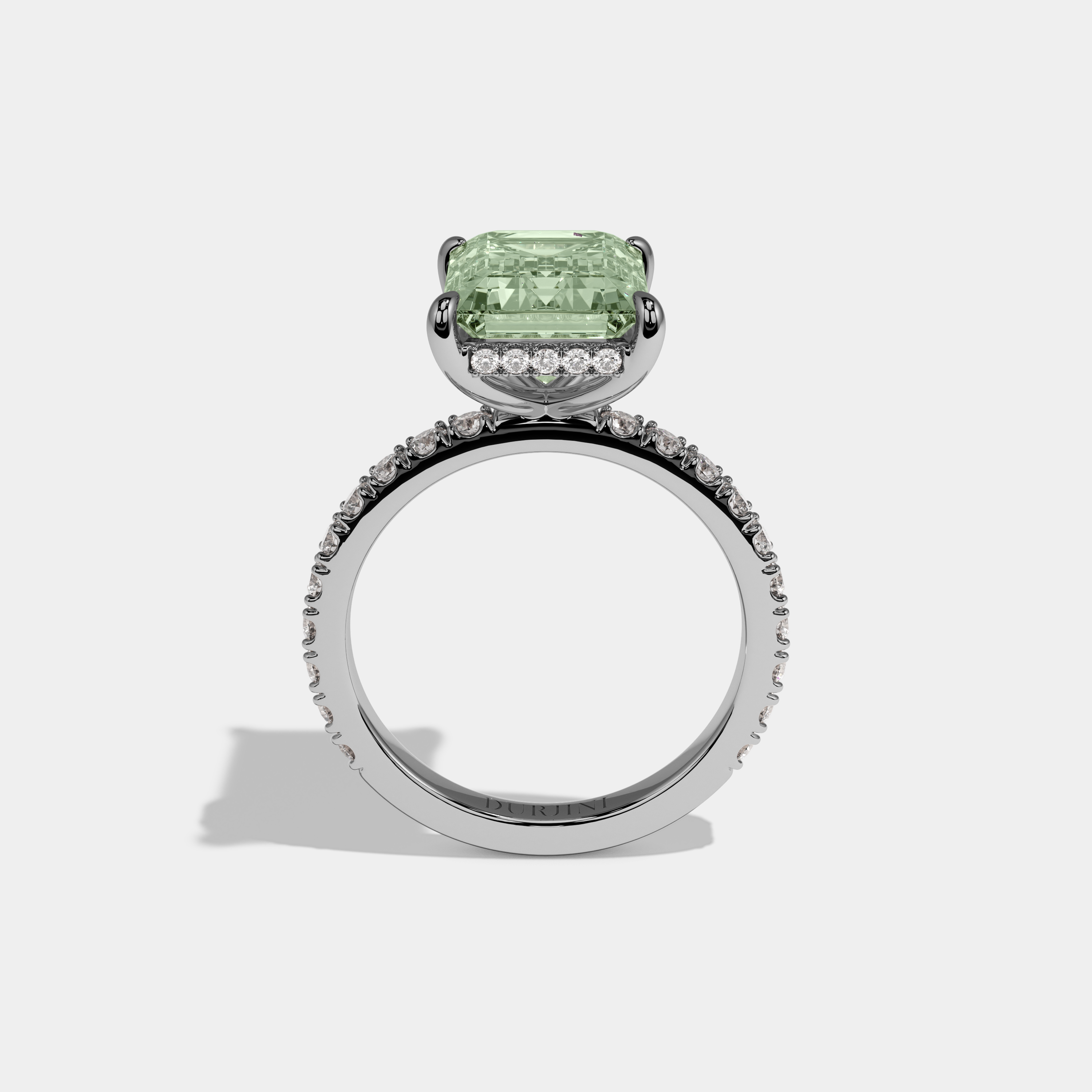 Eleanor Fancy Light Green Emerald Cut Diamond Band Engagement Ring 7ct 18K White Gold