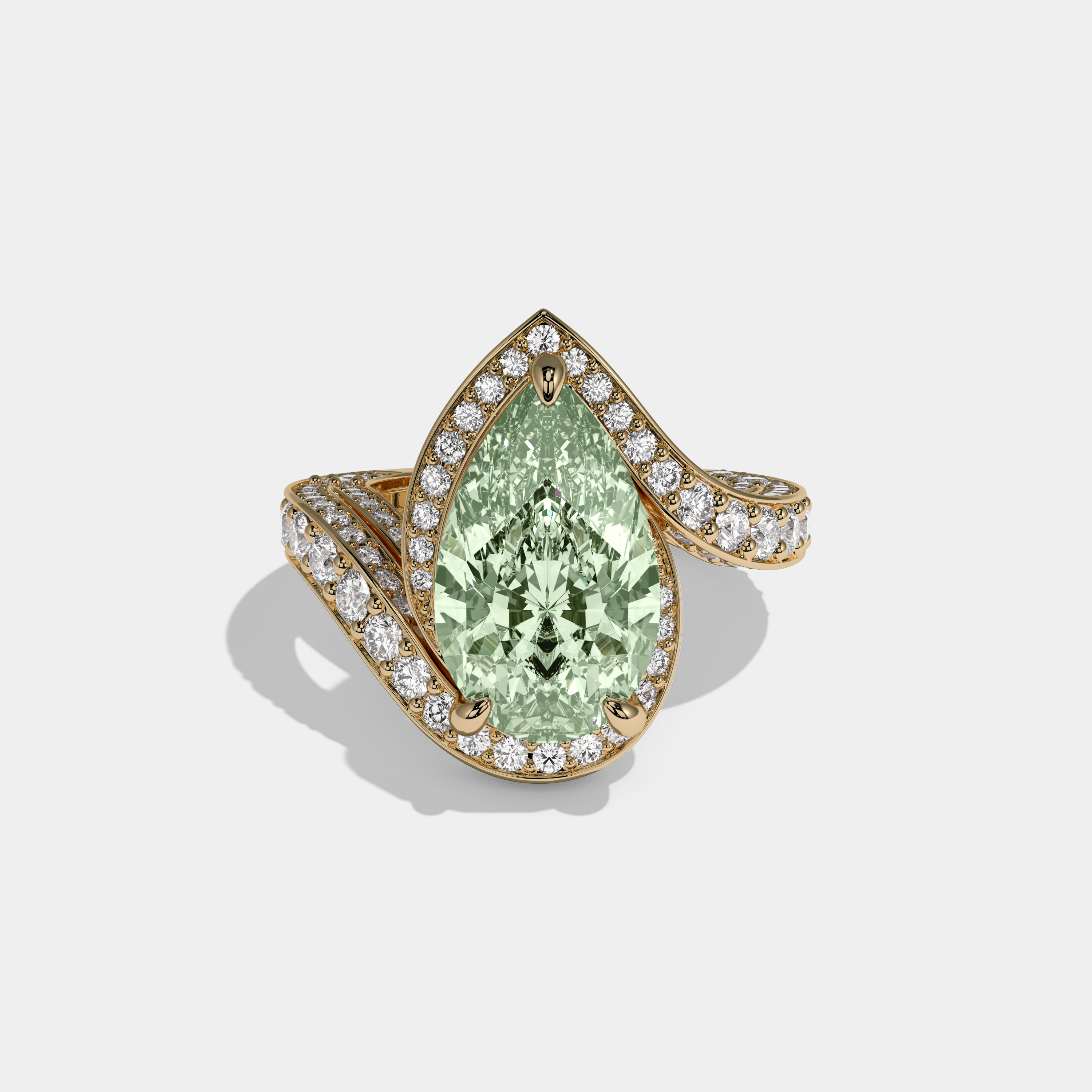 Adelaide Fancy Light Green Pear Cut Diamond Band Engagement Ring 8ct 18K Yellow Gold