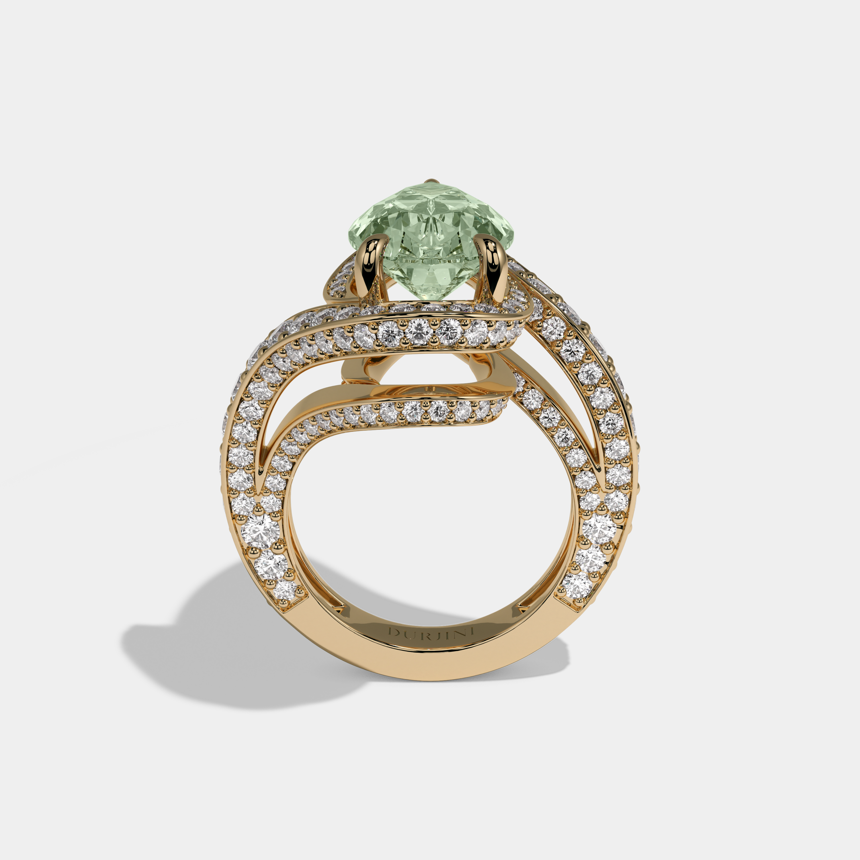 Adelaide Fancy Light Green Pear Cut Diamond Band Engagement Ring 8ct 18K Yellow Gold