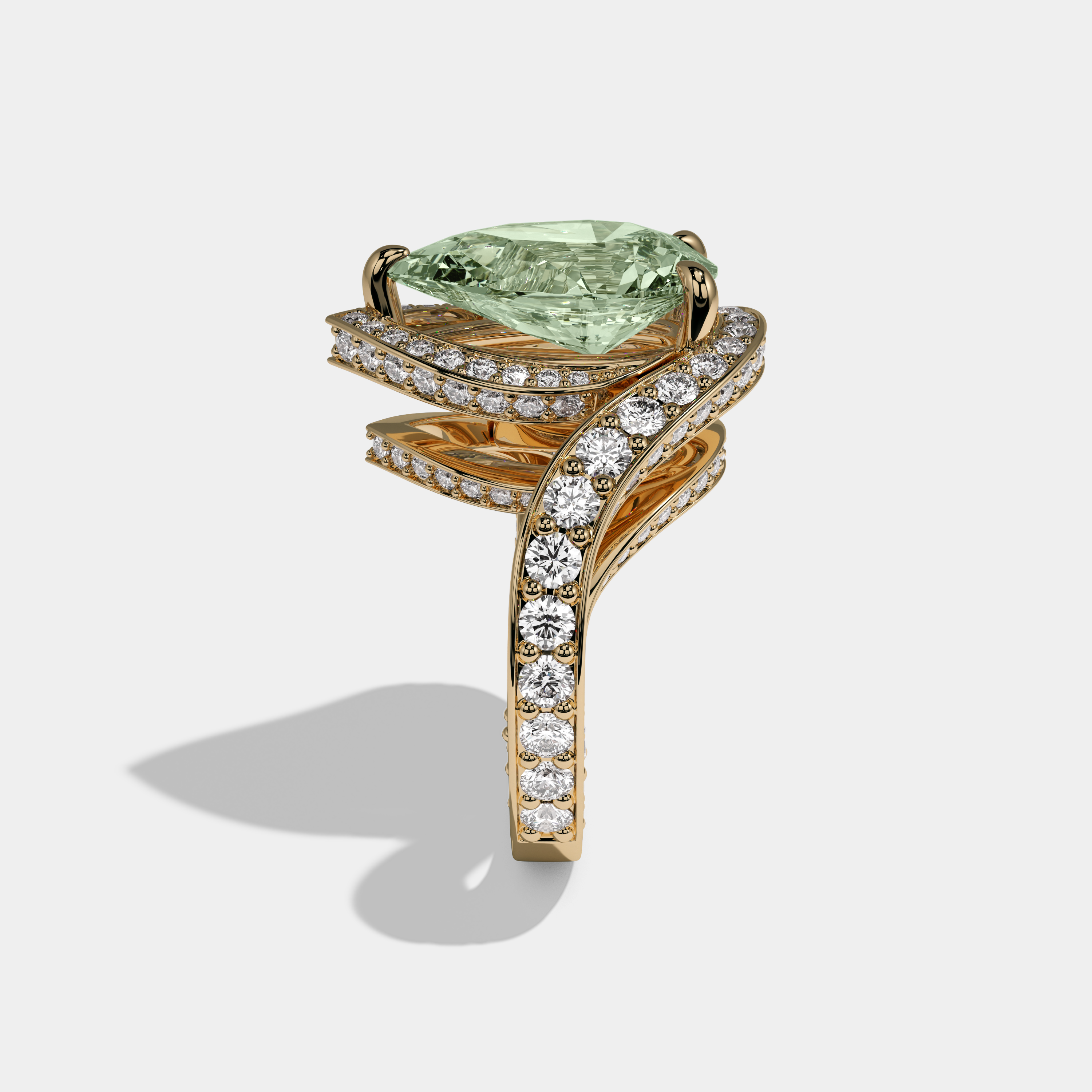 Adelaide Fancy Light Green Pear Cut Diamond Band Engagement Ring 8ct 18K Yellow Gold