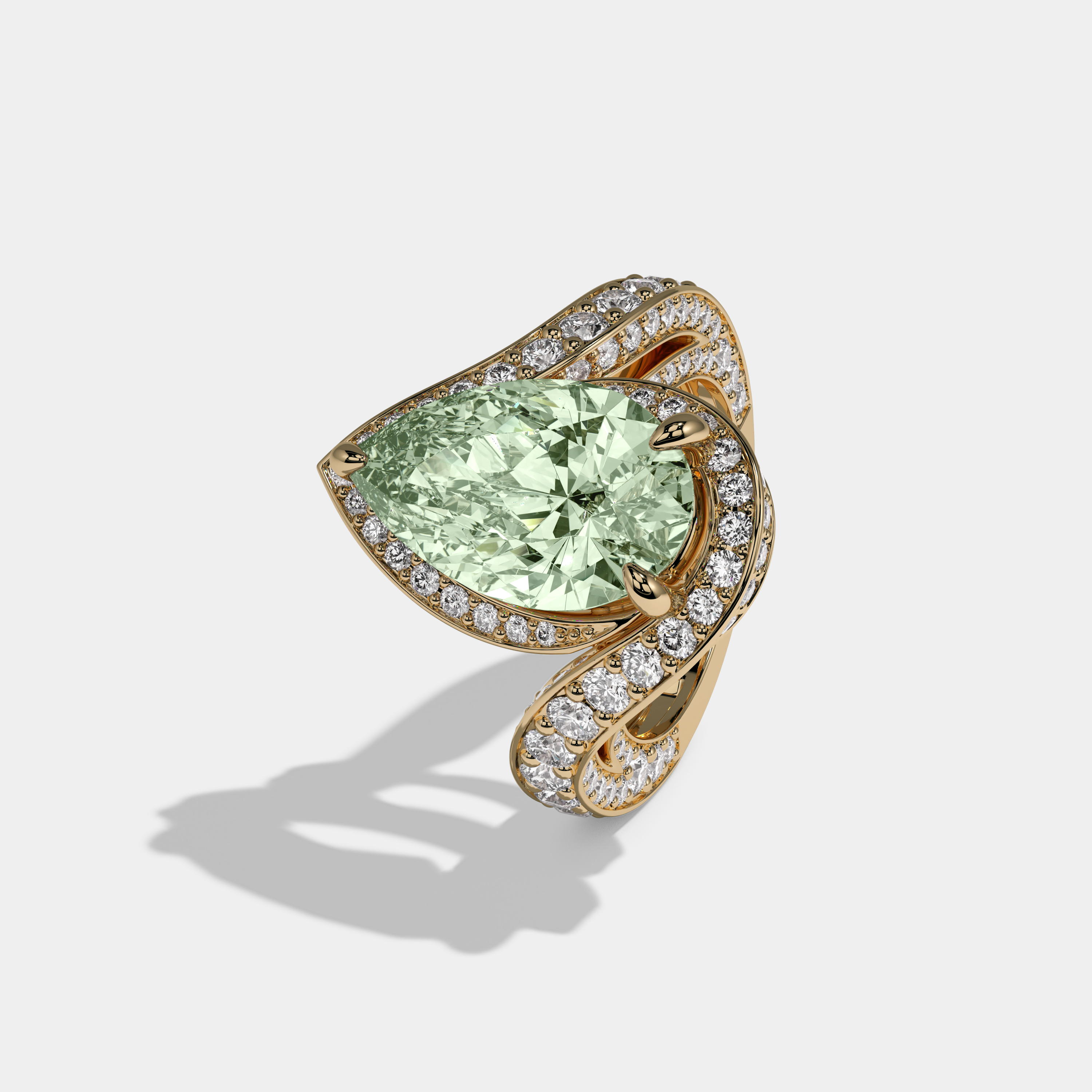 Adelaide Fancy Light Green Pear Cut Diamond Band Engagement Ring 8ct 18K Yellow Gold