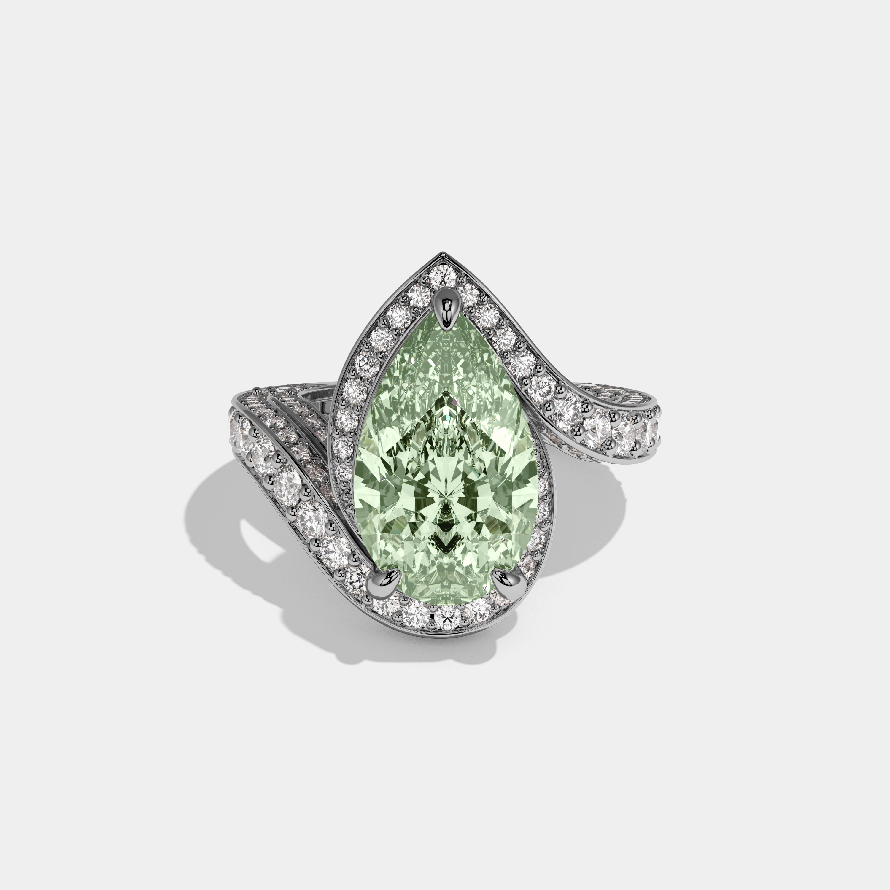 Alice Fancy Light Green Pear Cut Diamond Band Engagement Ring 8ct 18K White Gold