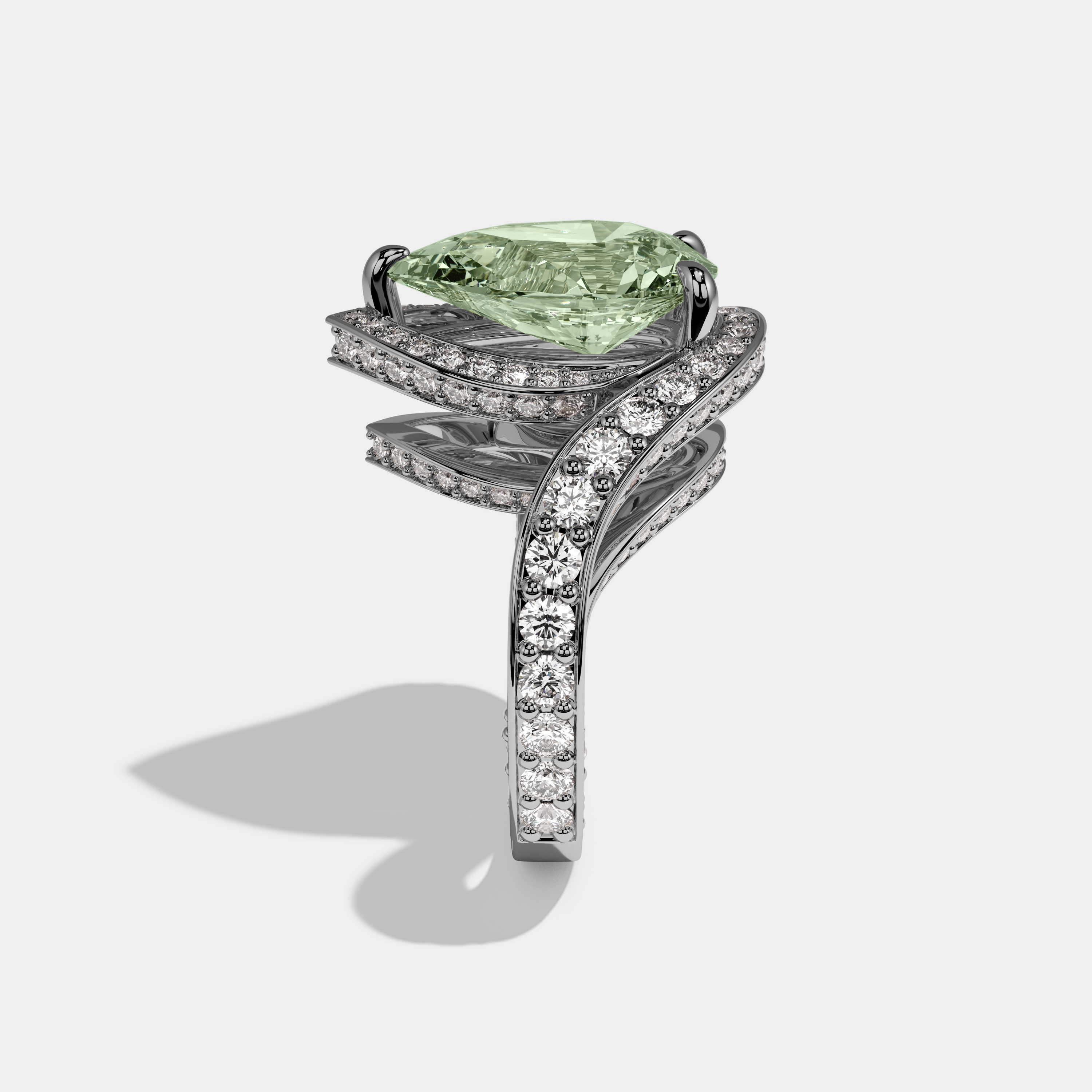 Alice Fancy Light Green Pear Cut Diamond Band Engagement Ring 8ct 18K White Gold