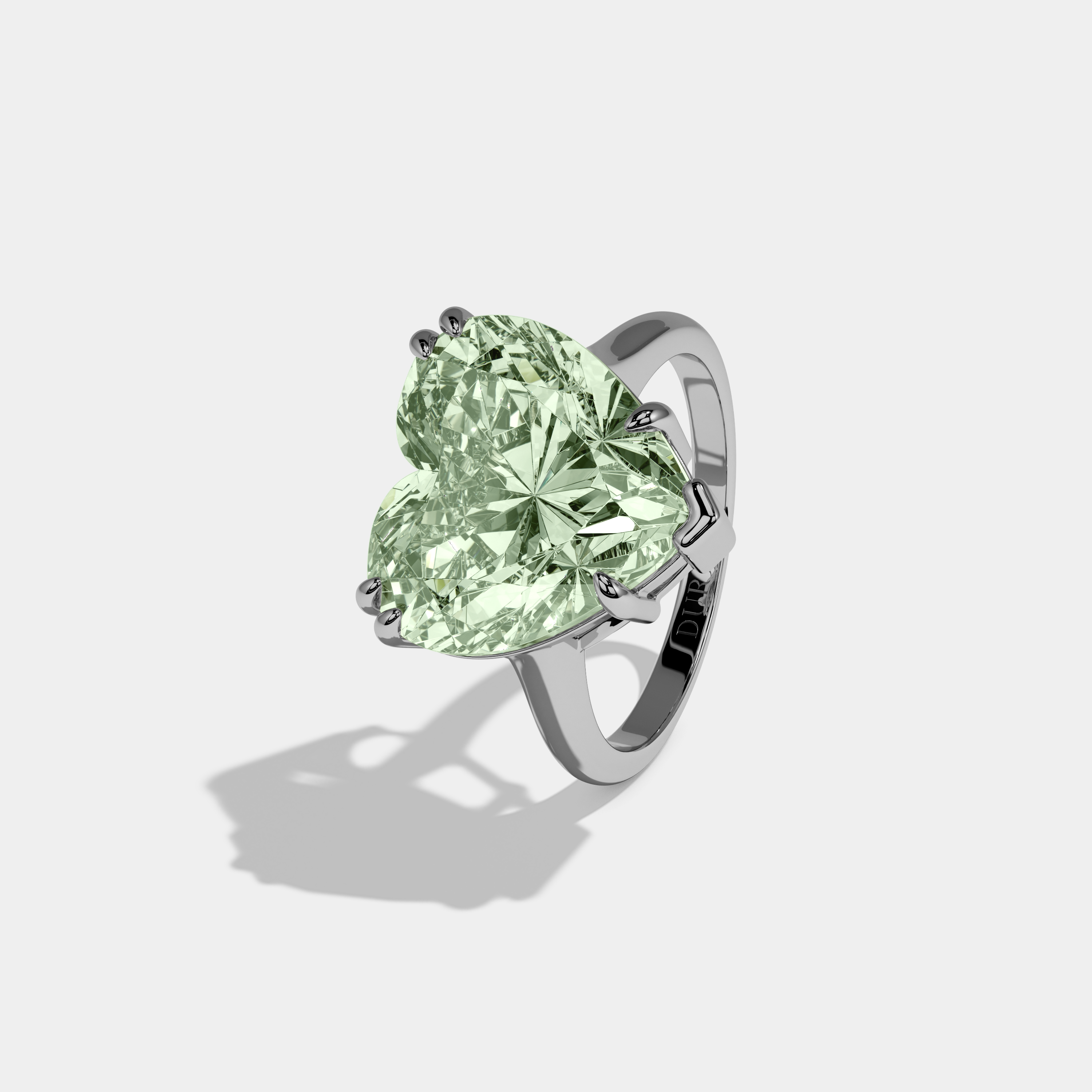 Matilda Fancy Light Green Heart Brilliant Cut Diamond Plain Band Engagement Ring 6ct 18K White Gold