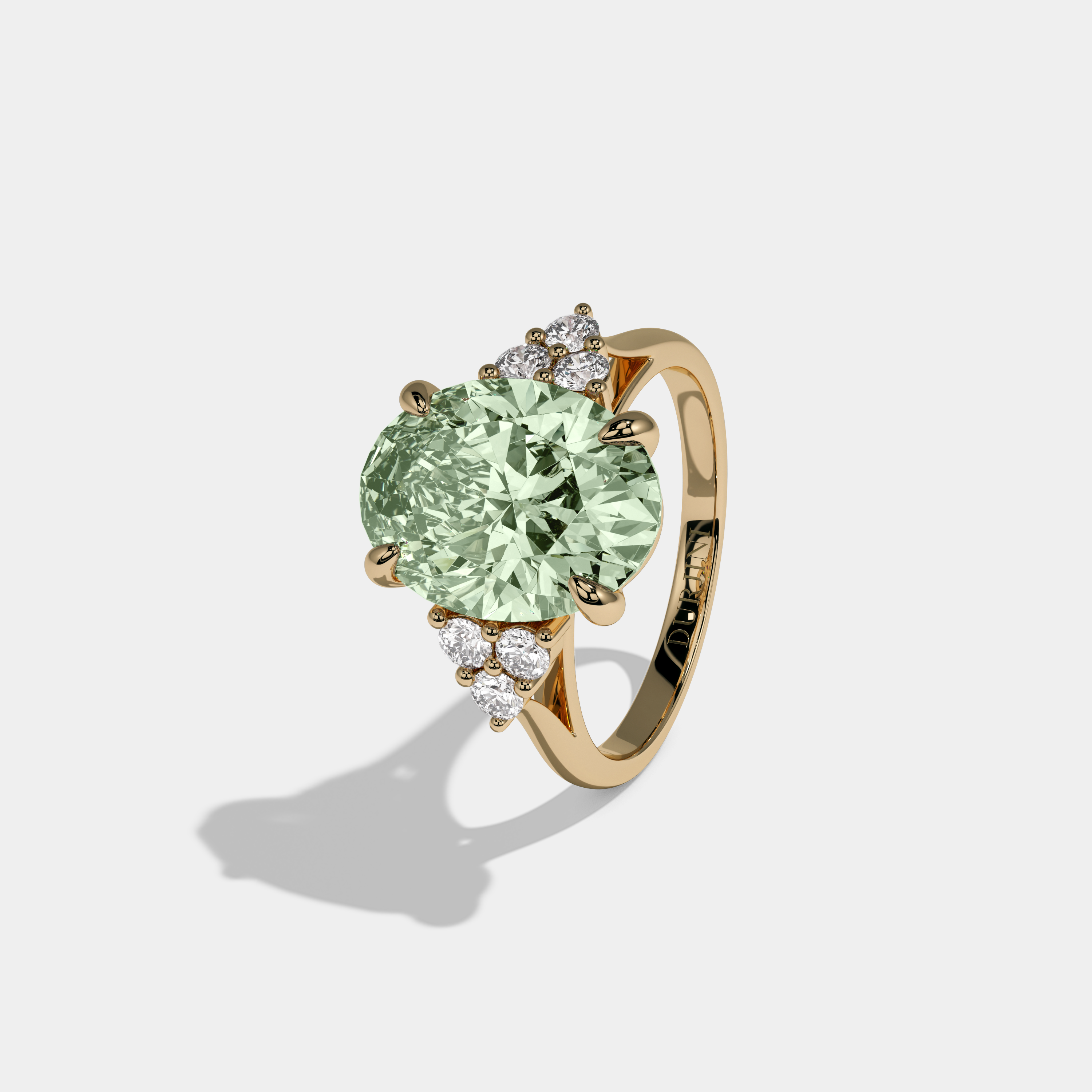Matilda Fancy Light Green Oval Cut Diamond Plain Band Engagement Ring With Round Sides 6ct 18K Yellow Gold