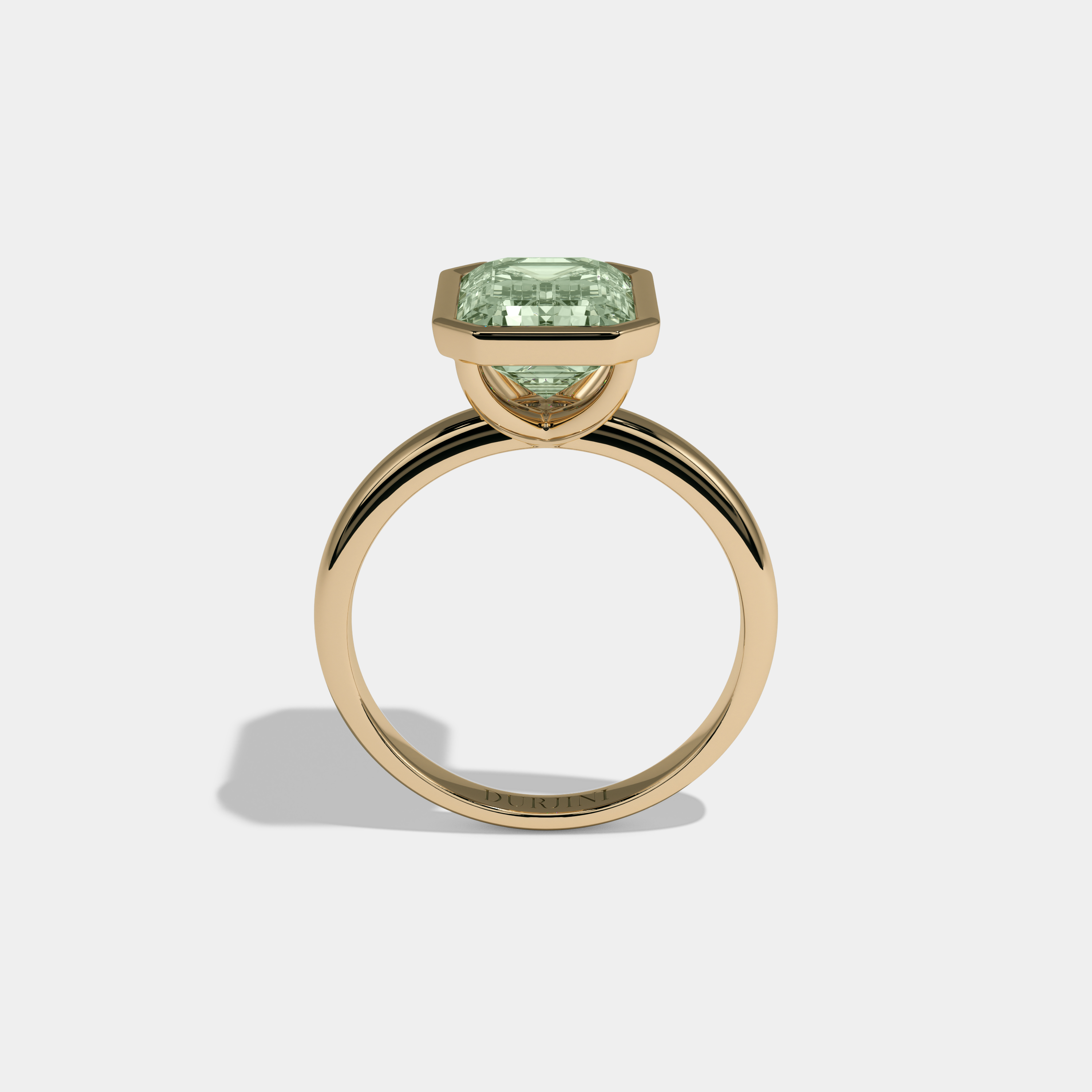 Margaret Fancy Light Green Emerald Cut Diamond Plain Band Bezel Engagement Ring 5ct 18K Yellow Gold