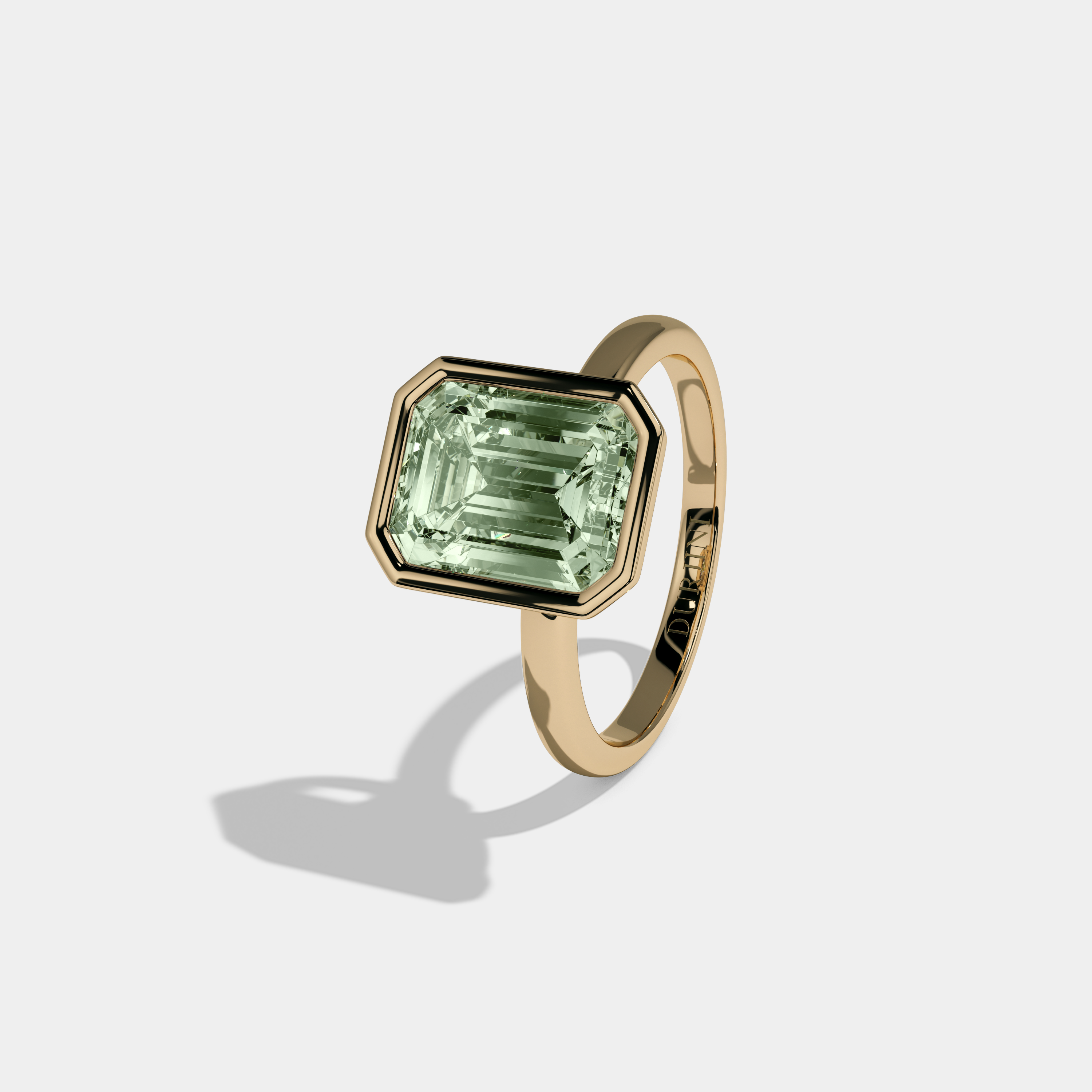 Margaret Fancy Light Green Emerald Cut Diamond Plain Band Bezel Engagement Ring 5ct 18K Yellow Gold