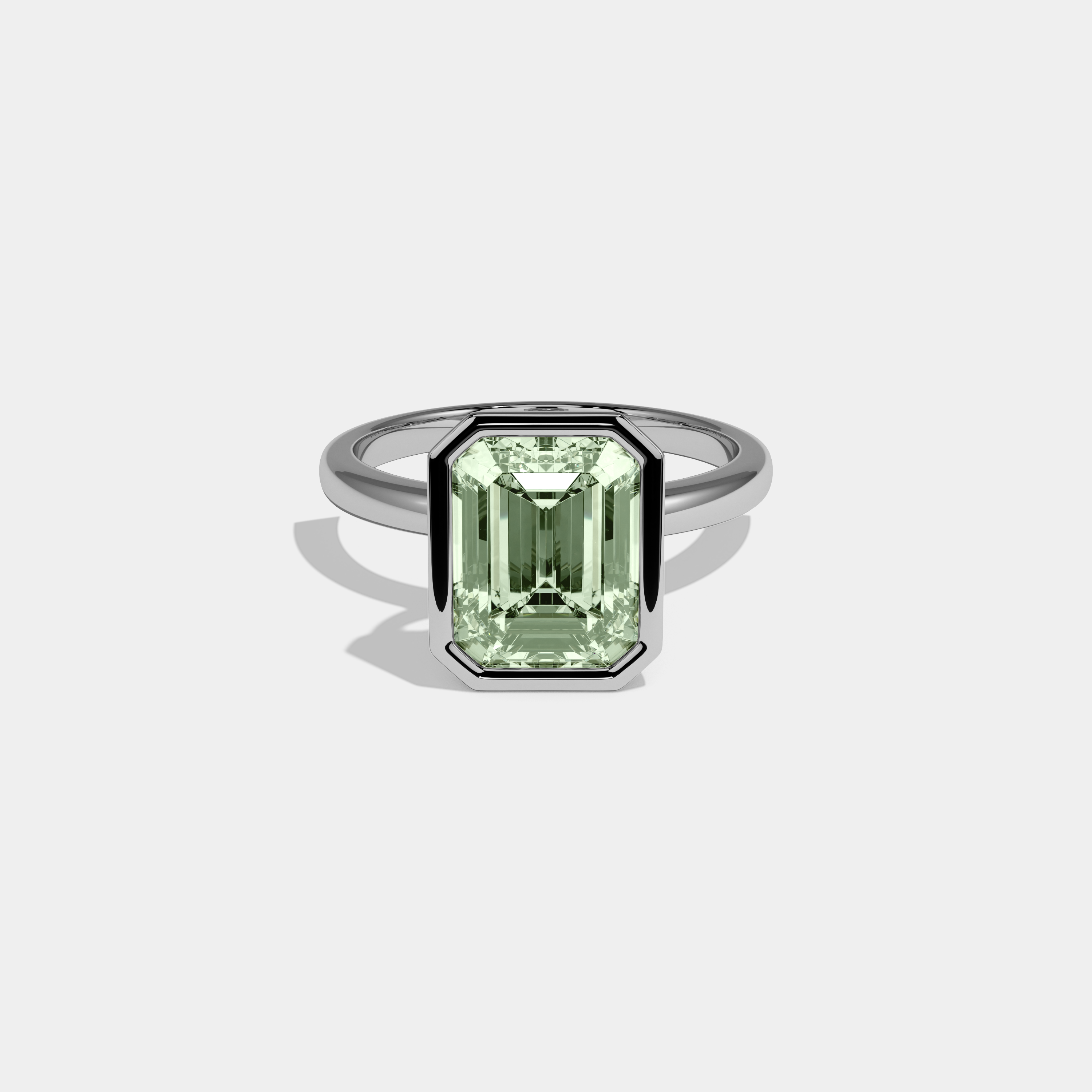 Matilda Fancy Light Green Emerald Cut Diamond Plain Band Bezel Engagement Ring 5ct 18K White Gold