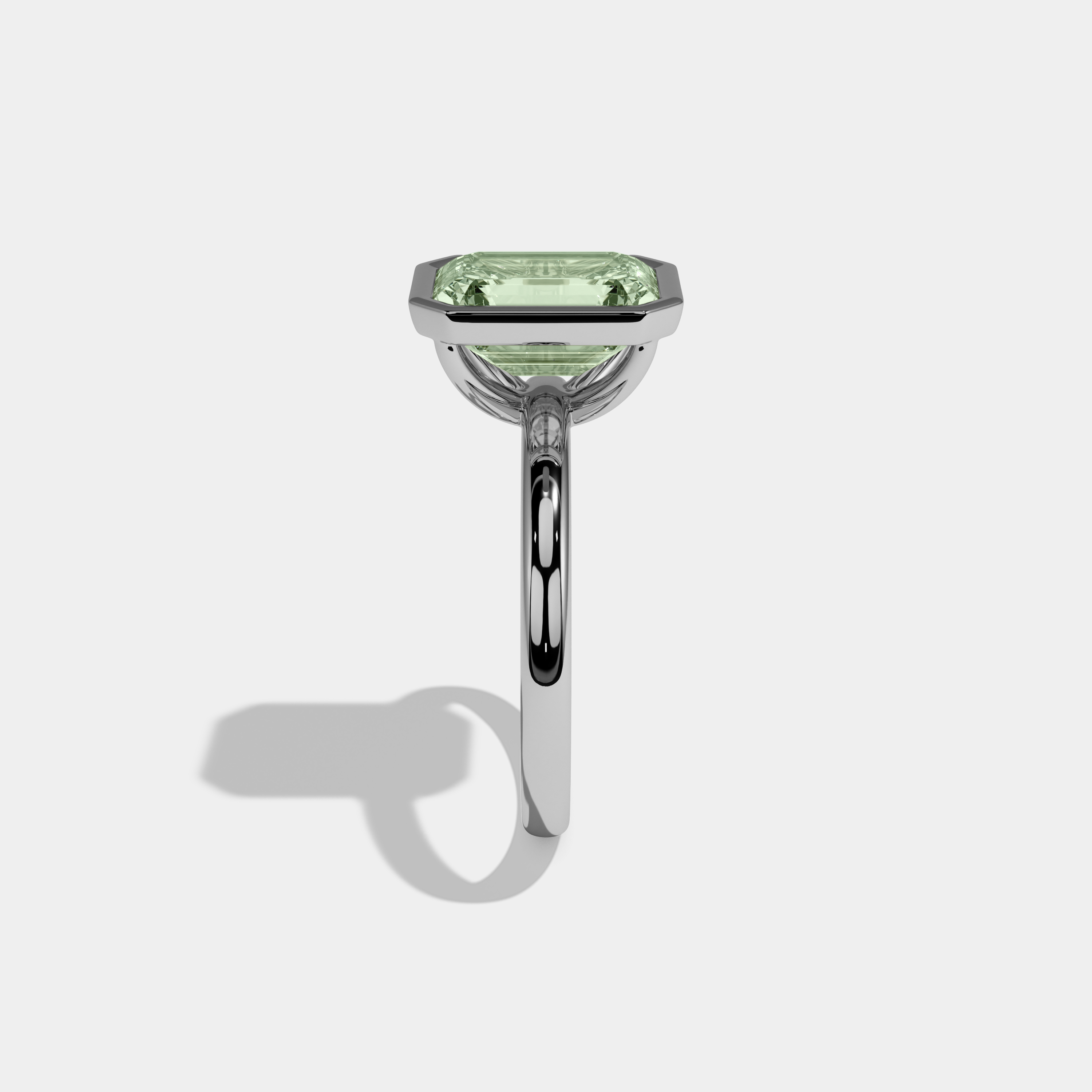 Matilda Fancy Light Green Emerald Cut Diamond Plain Band Bezel Engagement Ring 5ct 18K White Gold