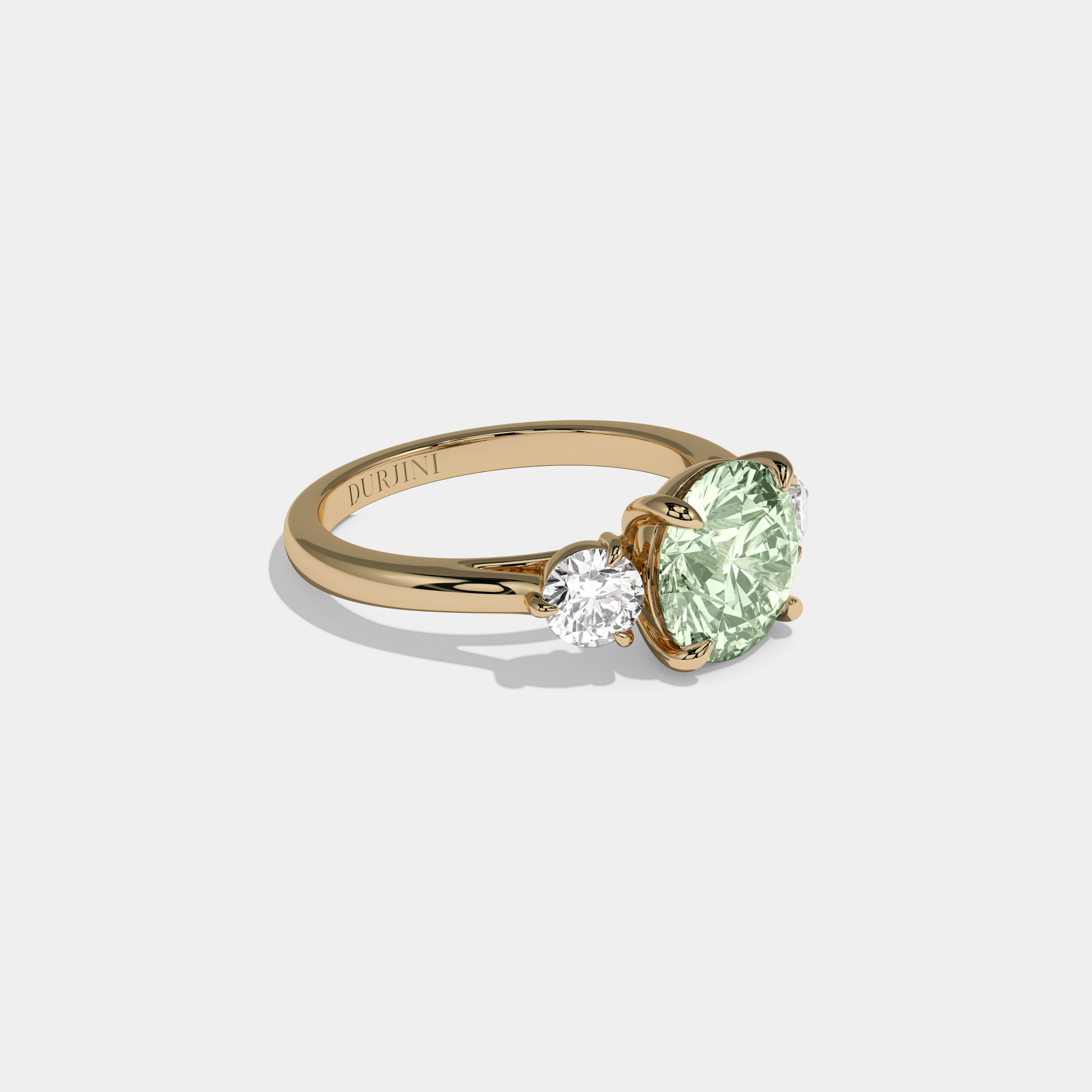Alice Fancy Light Green Round Brilliant Cut Diamond Plain Band With Round Cut Sides Engagement Ring 7ct 18K Yellow Gold