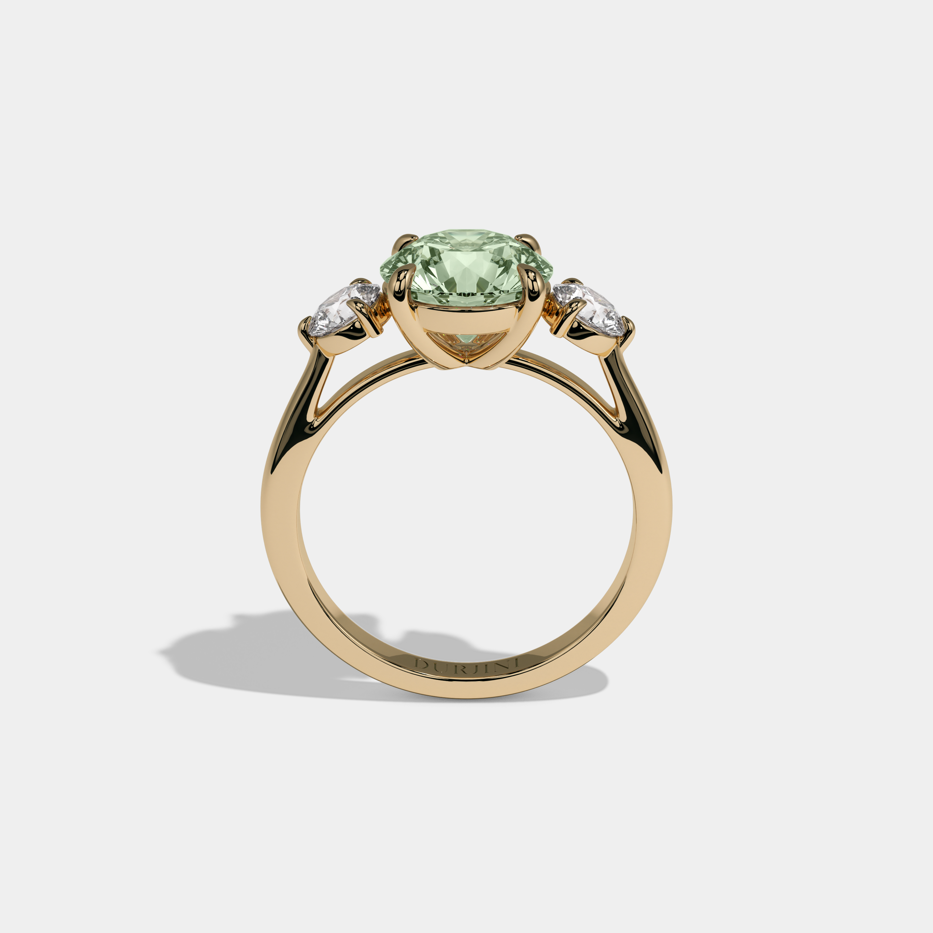 Alice Fancy Light Green Round Brilliant Cut Diamond Plain Band With Round Cut Sides Engagement Ring 7ct 18K Yellow Gold