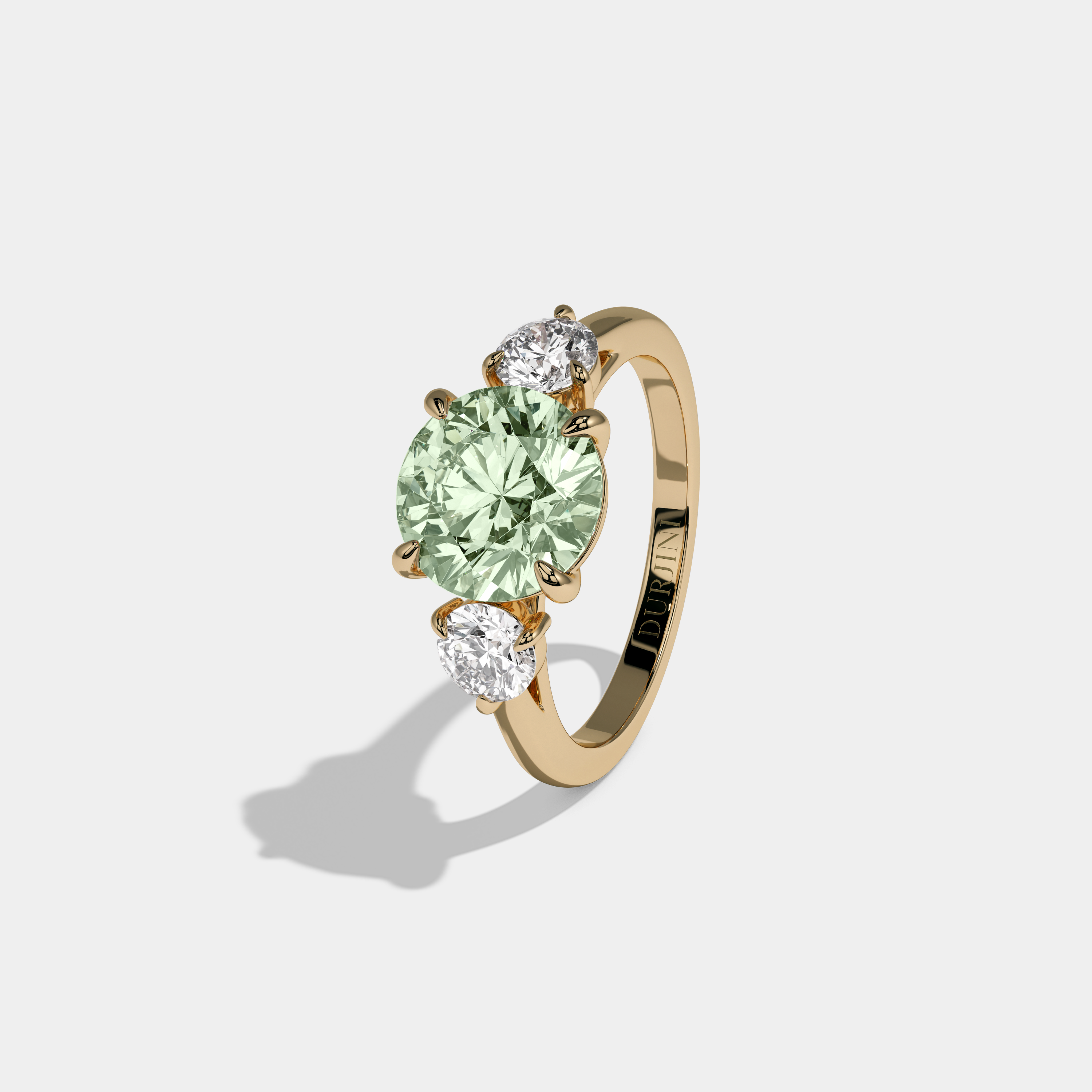 Alice Fancy Light Green Round Brilliant Cut Diamond Plain Band With Round Cut Sides Engagement Ring 7ct 18K Yellow Gold