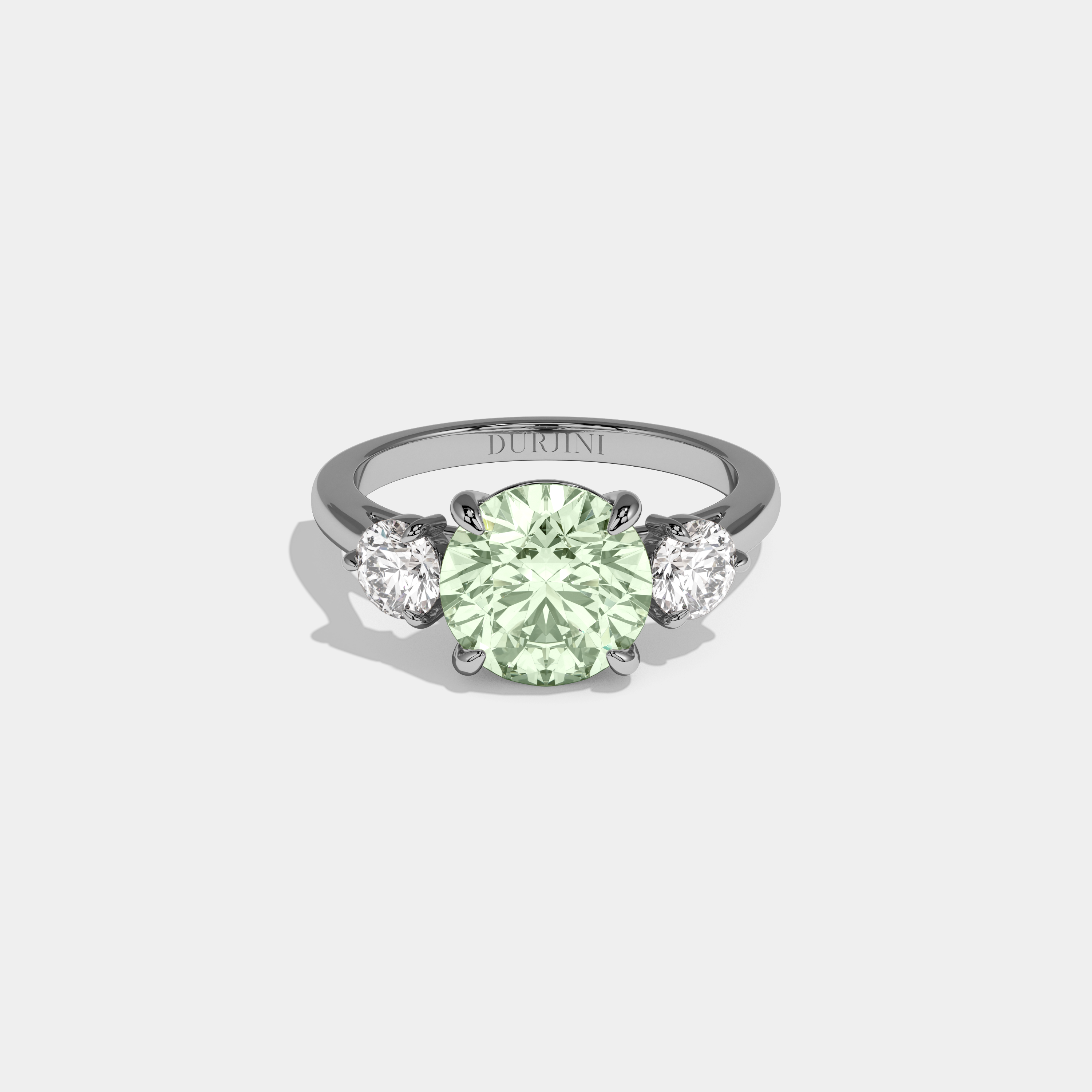 Eleanor Fancy Light Green Round Brilliant Cut Diamond Plain Band With Round Cut Sides Engagement Ring 7ct 18K White Gold