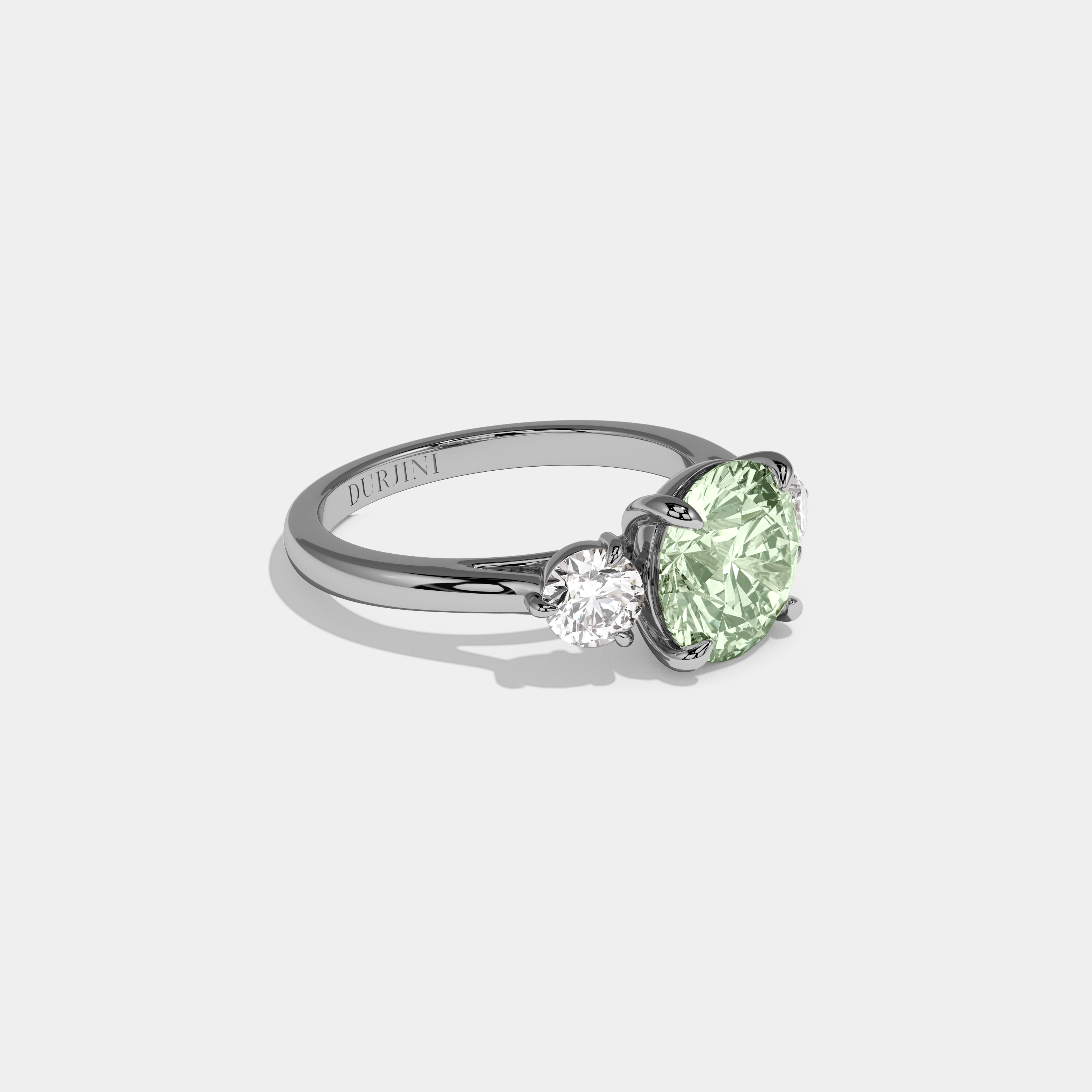 Eleanor Fancy Light Green Round Brilliant Cut Diamond Plain Band With Round Cut Sides Engagement Ring 7ct 18K White Gold