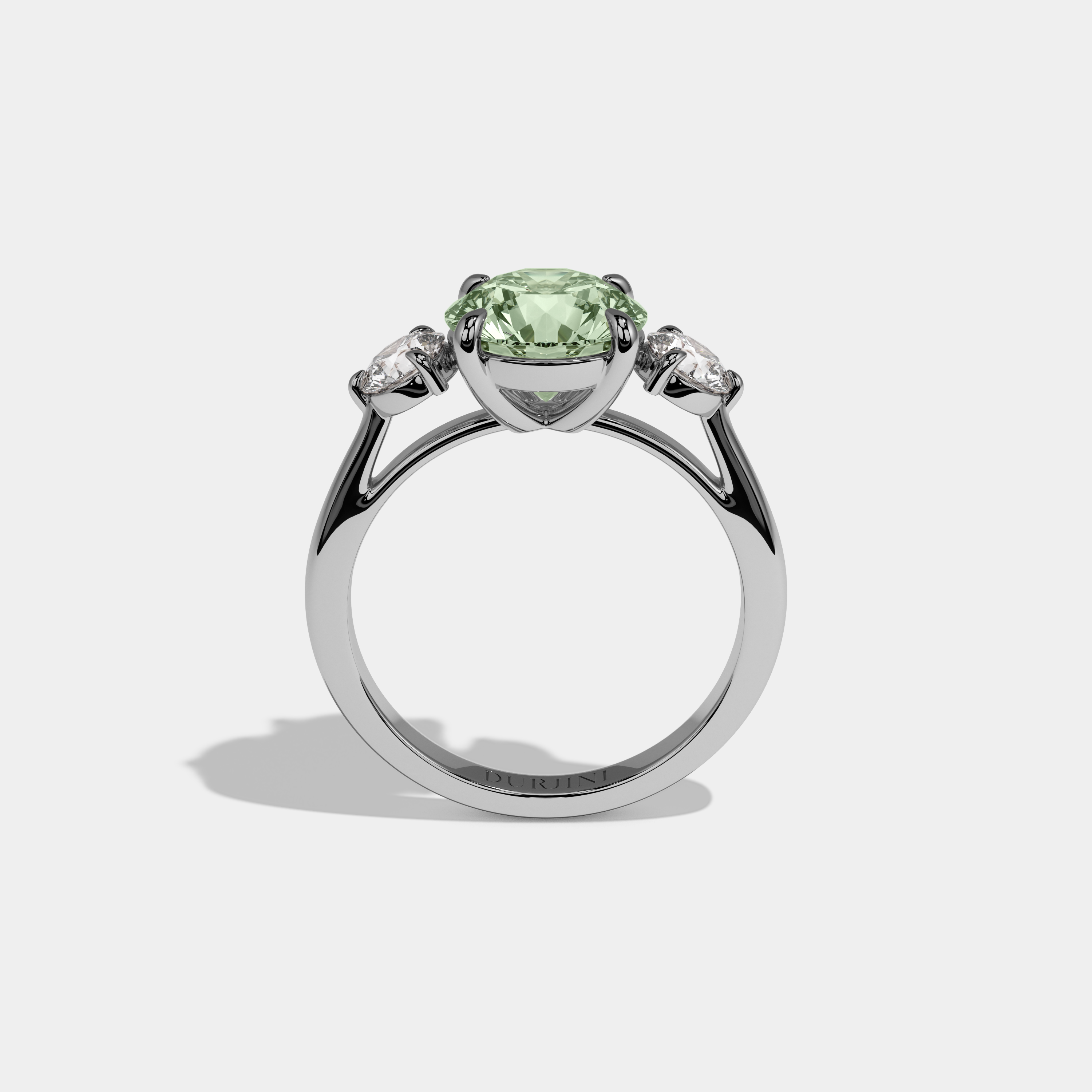 Eleanor Fancy Light Green Round Brilliant Cut Diamond Plain Band With Round Cut Sides Engagement Ring 7ct 18K White Gold