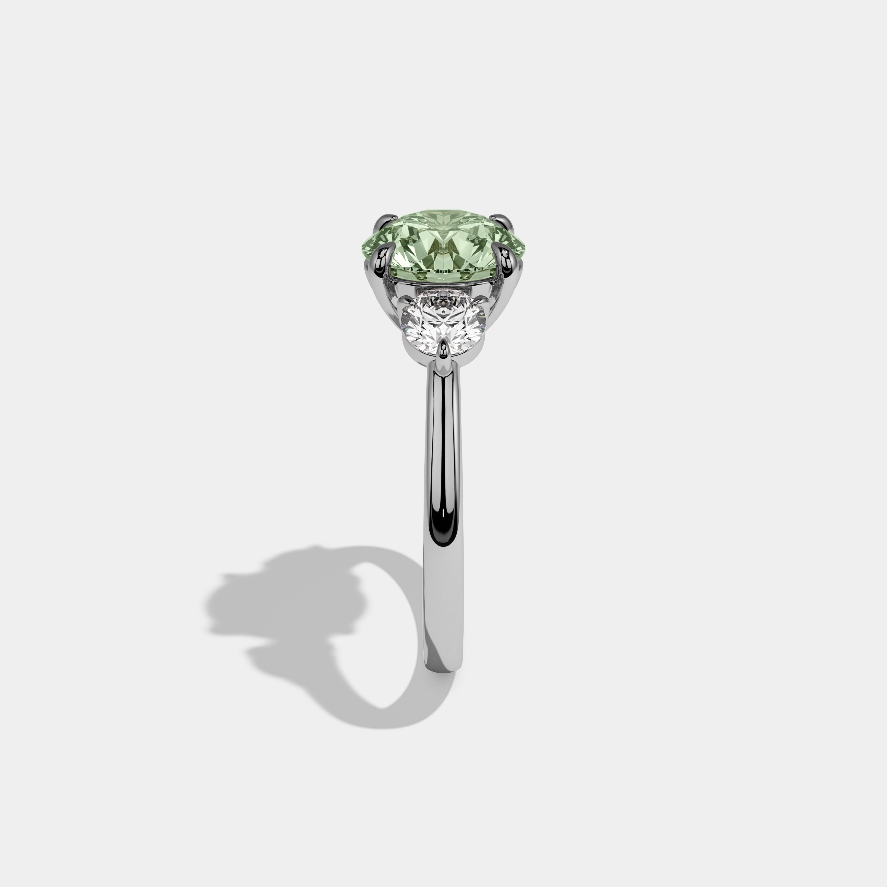 Eleanor Fancy Light Green Round Brilliant Cut Diamond Plain Band With Round Cut Sides Engagement Ring 7ct 18K White Gold