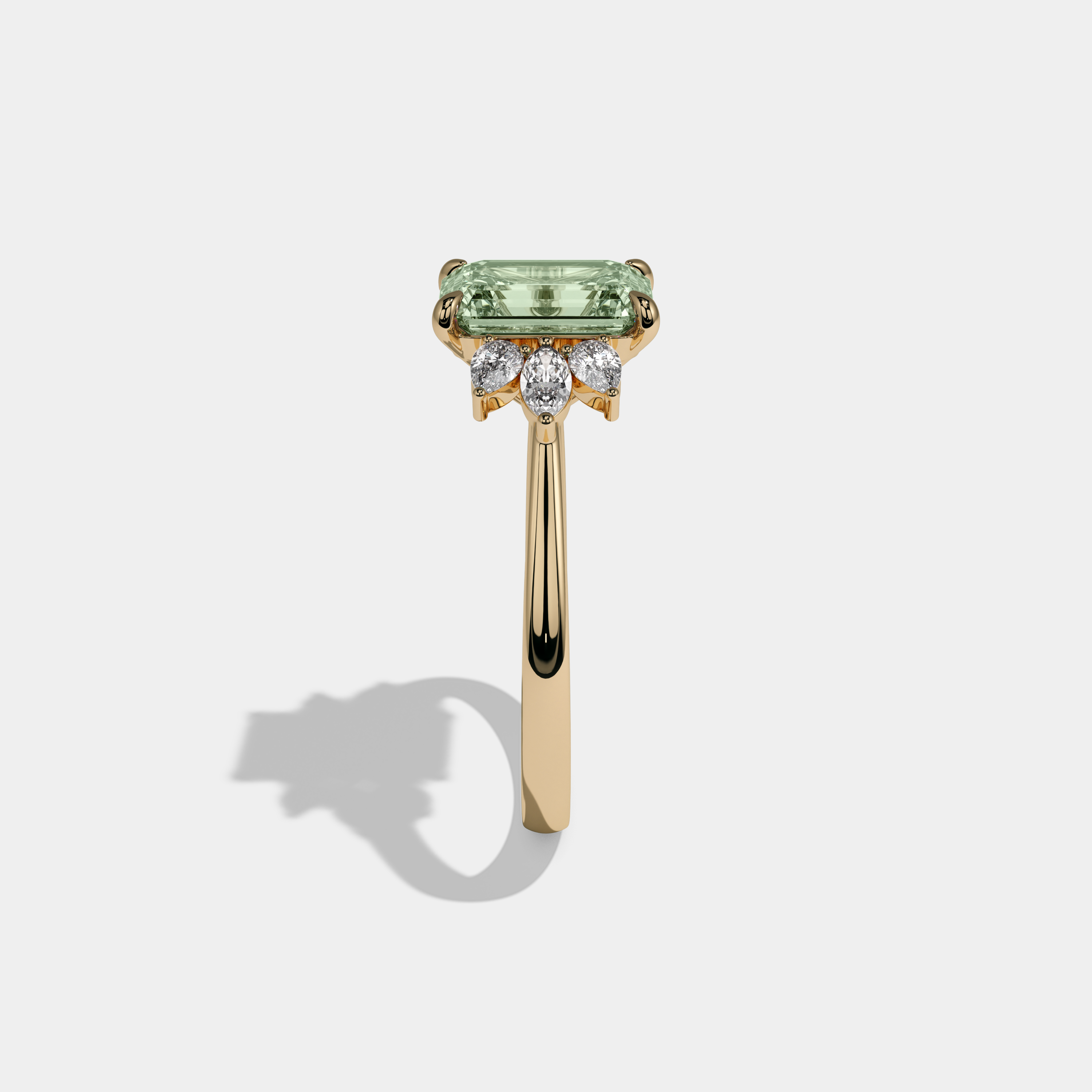 Alice Fancy Light Green Emerald Cut Diamond Plain Band With Marquise Cut Sides Engagement Ring 6ct 18K Yellow Gold