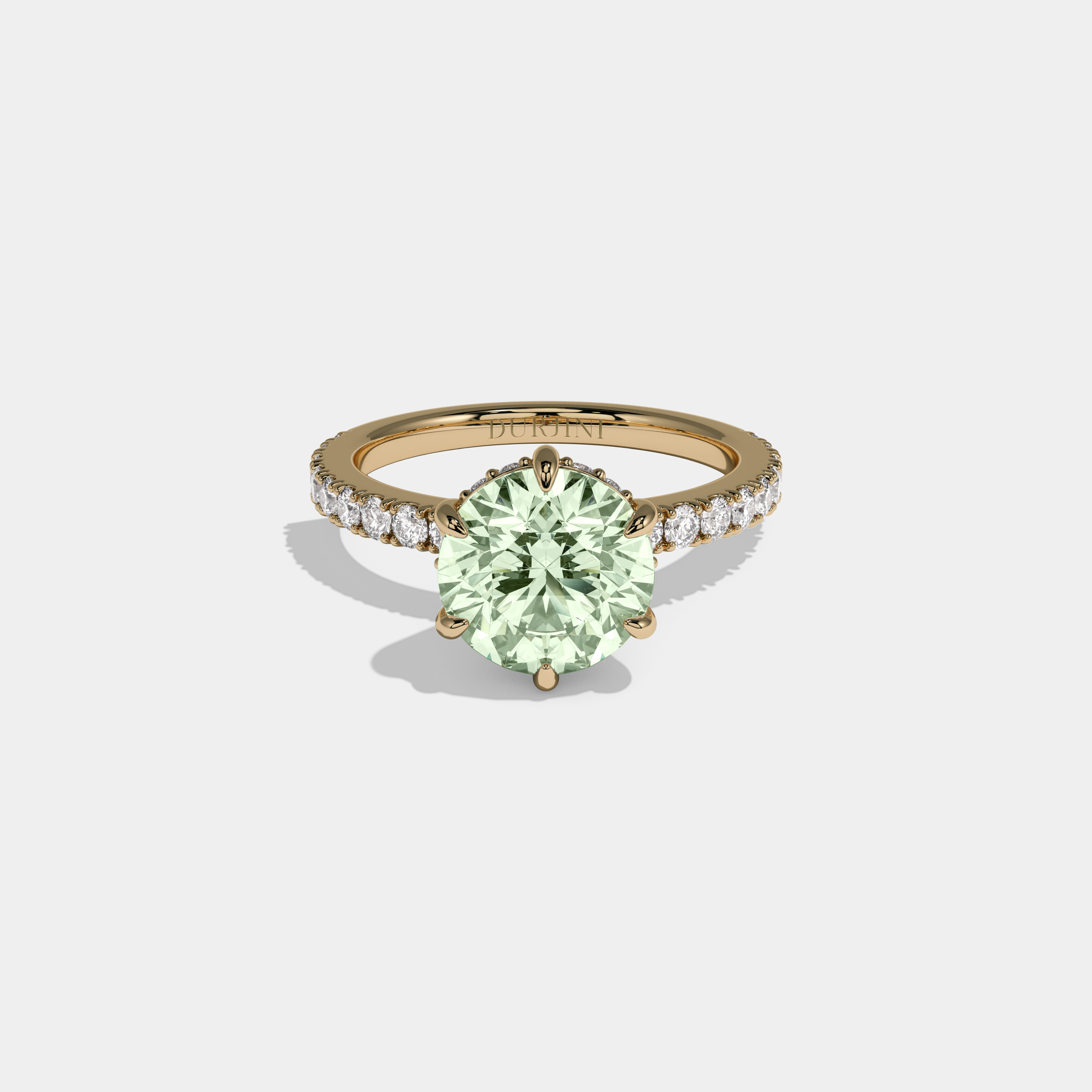 Margaret Fancy Light Green Round Brilliant Cut Diamond Band Engagement Ring 6ct 18K Yellow Gold