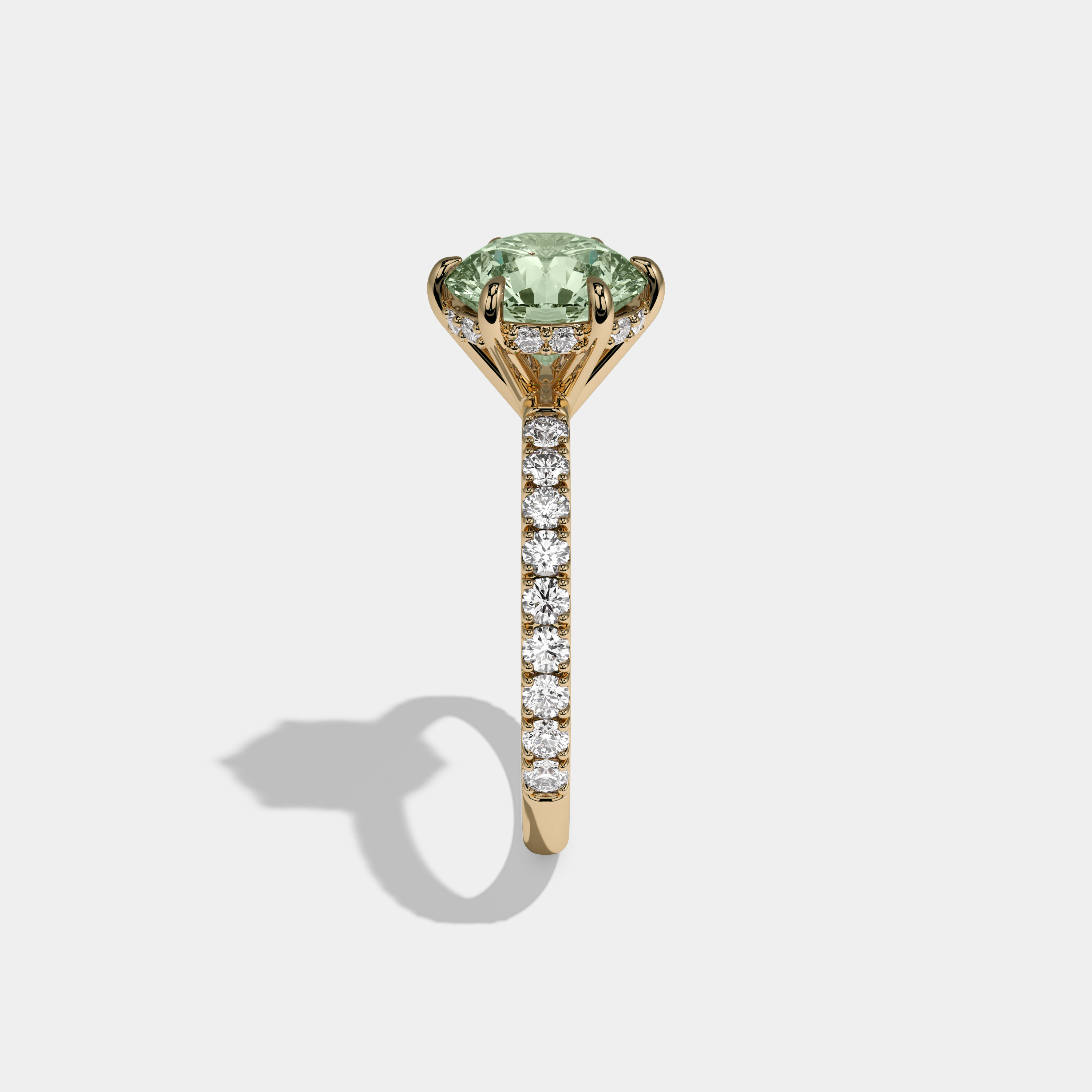 Margaret Fancy Light Green Round Brilliant Cut Diamond Band Engagement Ring 6ct 18K Yellow Gold