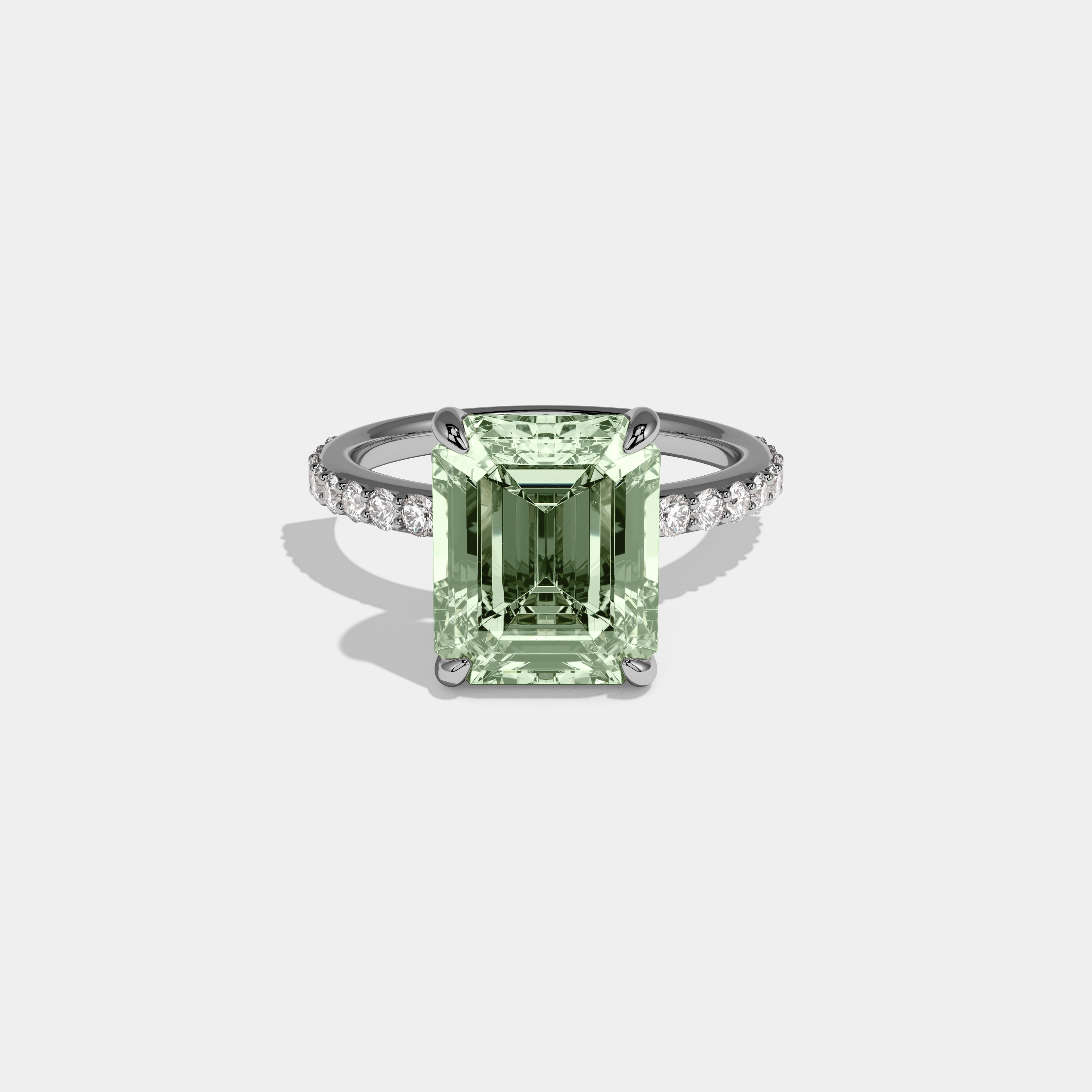 Matilda Fancy Light Green Emerald Cut Diamond Band Engagement Ring 6ct 18K White Gold