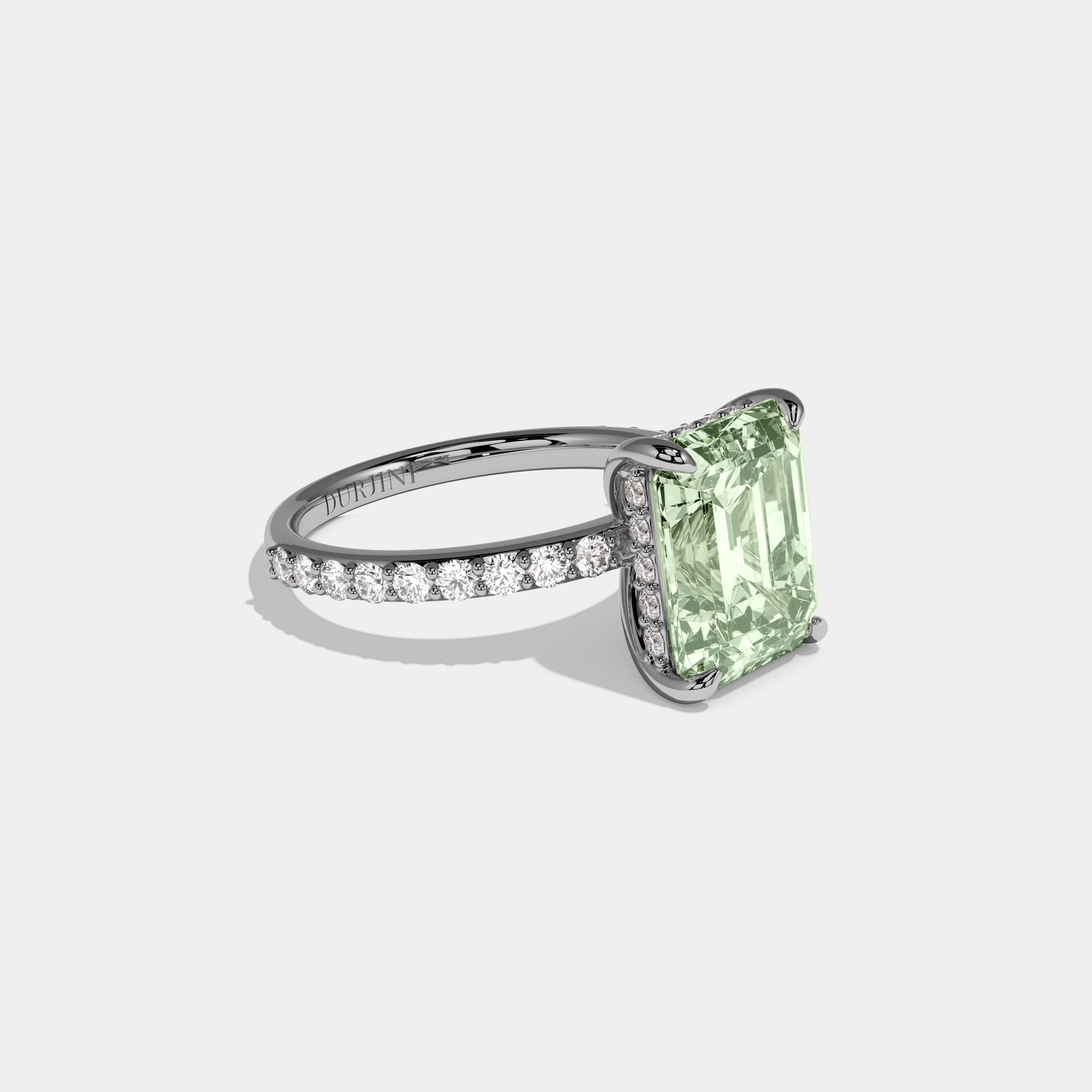Matilda Fancy Light Green Emerald Cut Diamond Band Engagement Ring 6ct 18K White Gold