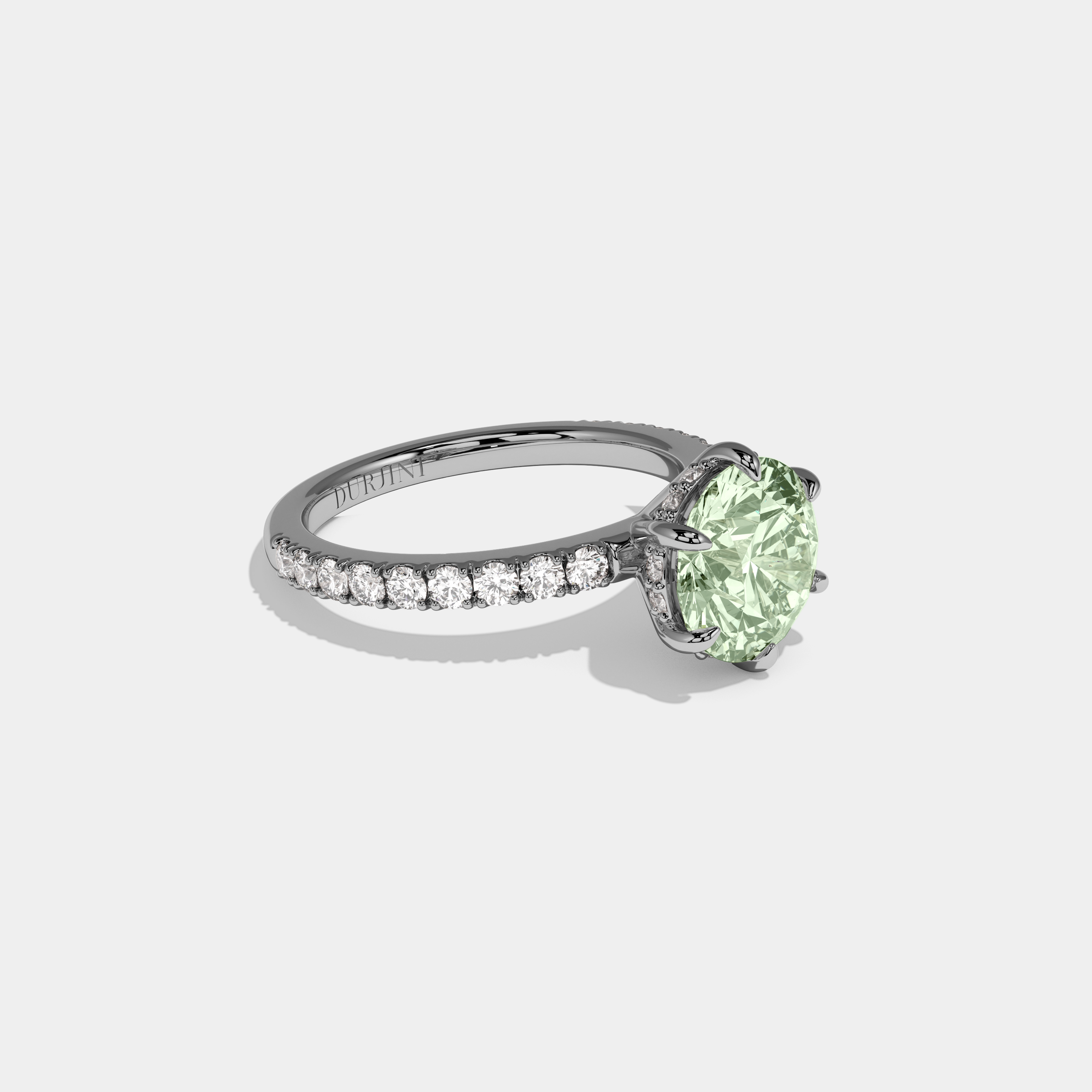 Matilda Fancy Light Green Round Brilliant Cut Diamond Band Engagement Ring 6ct 18K White Gold