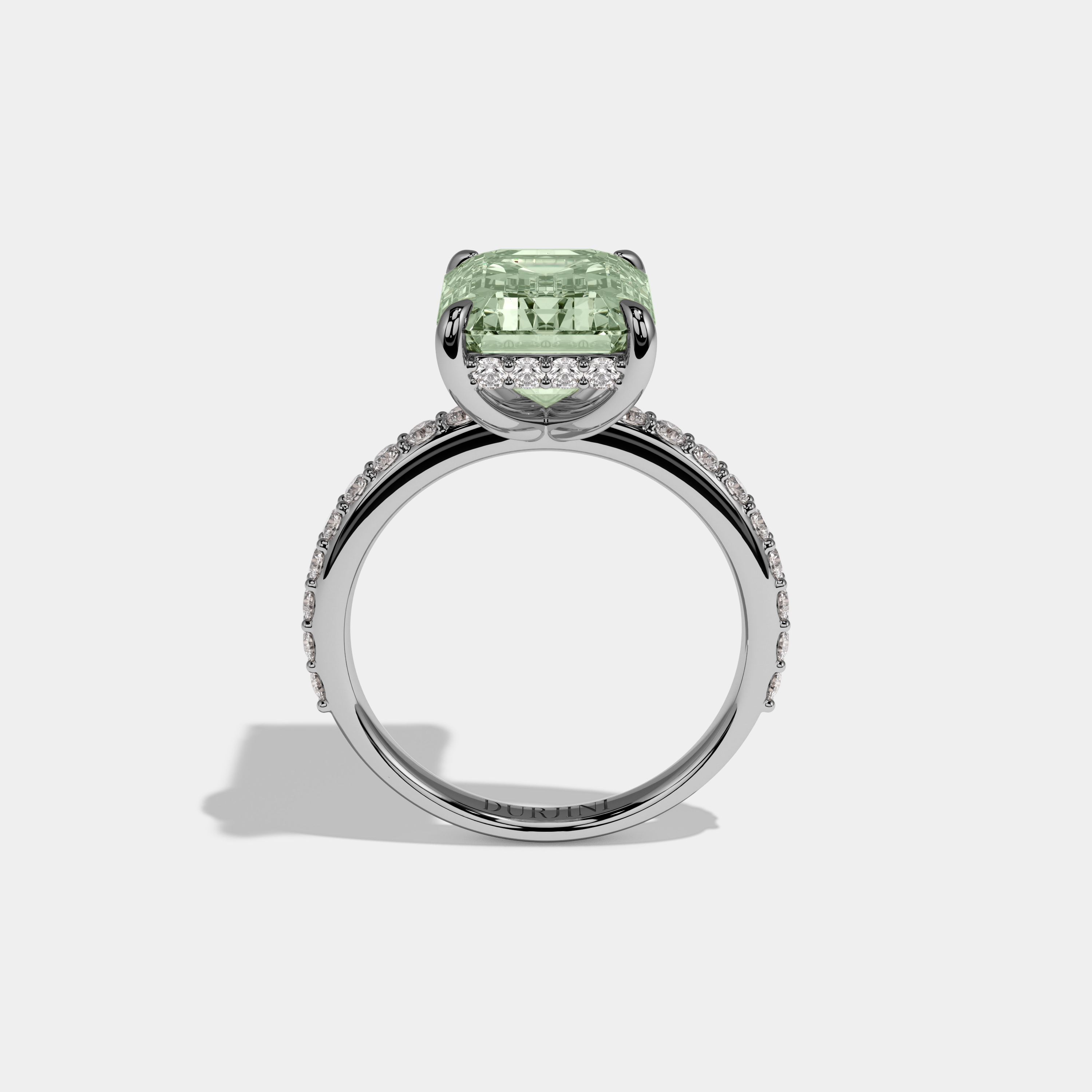 Matilda Fancy Light Green Emerald Cut Diamond Band Engagement Ring 6ct 18K White Gold