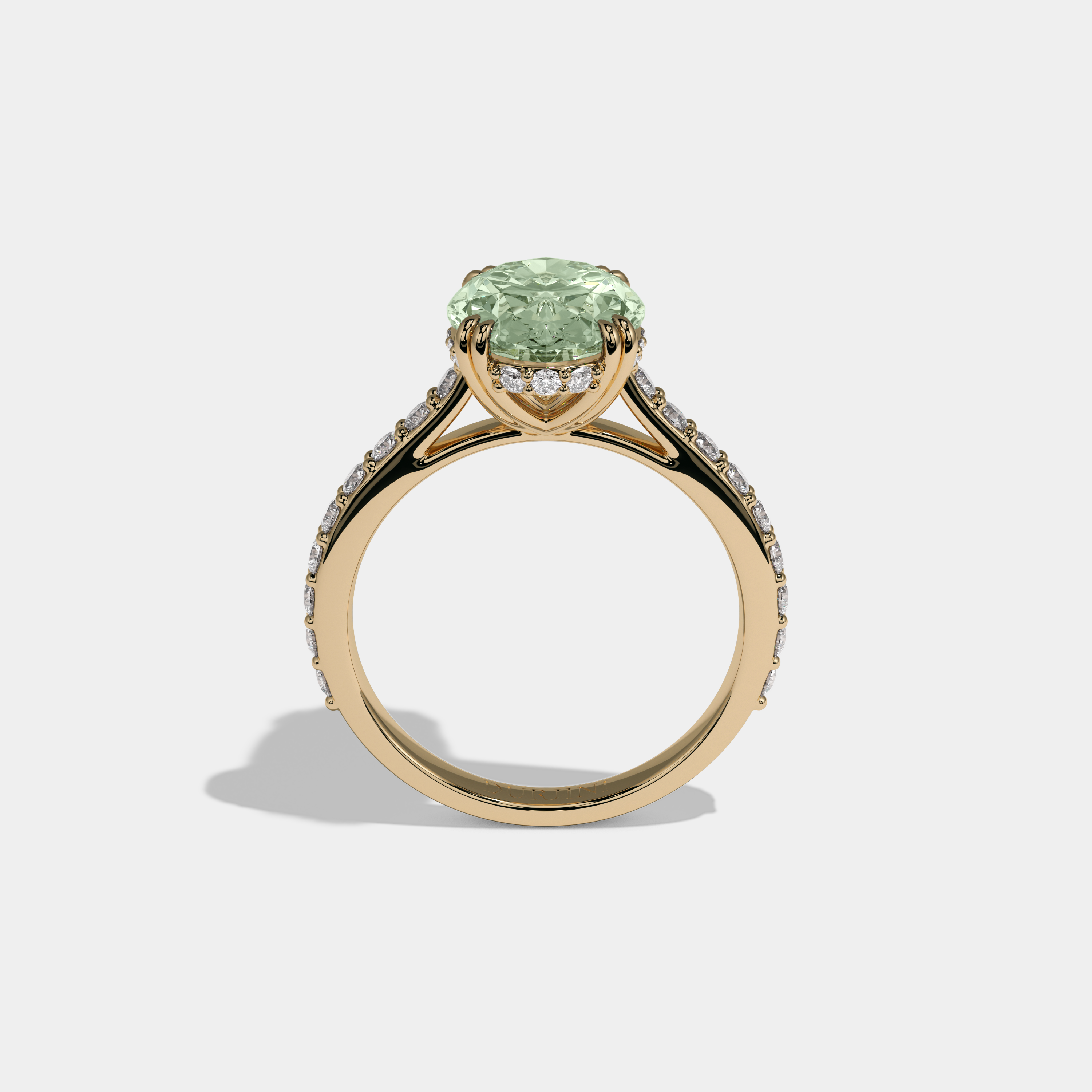 Adelaide Fancy Light Green Oval Cut Diamond Band Engagement Ring 7ct 18K Yellow Gold