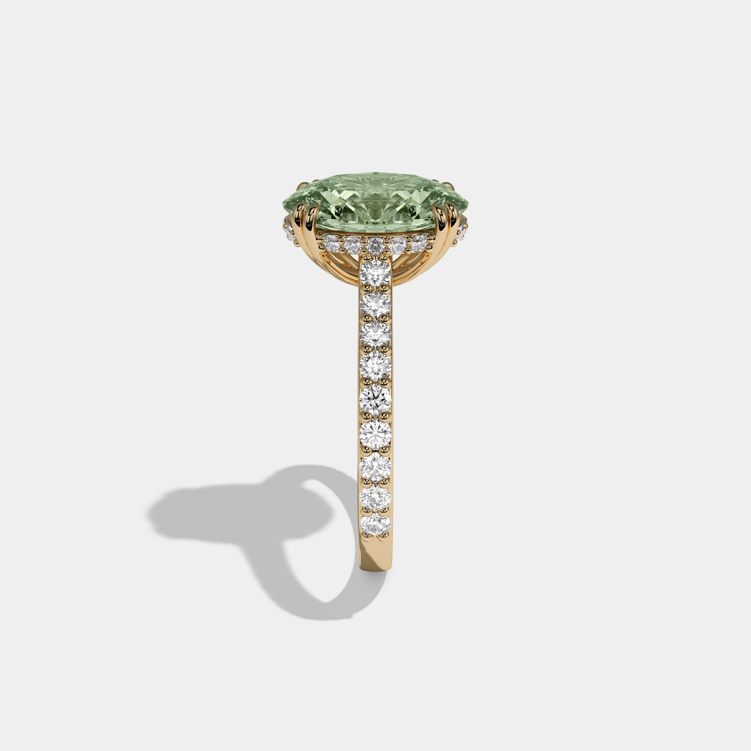 Adelaide Fancy Light Green Oval Cut Diamond Band Engagement Ring 7ct 18K Yellow Gold