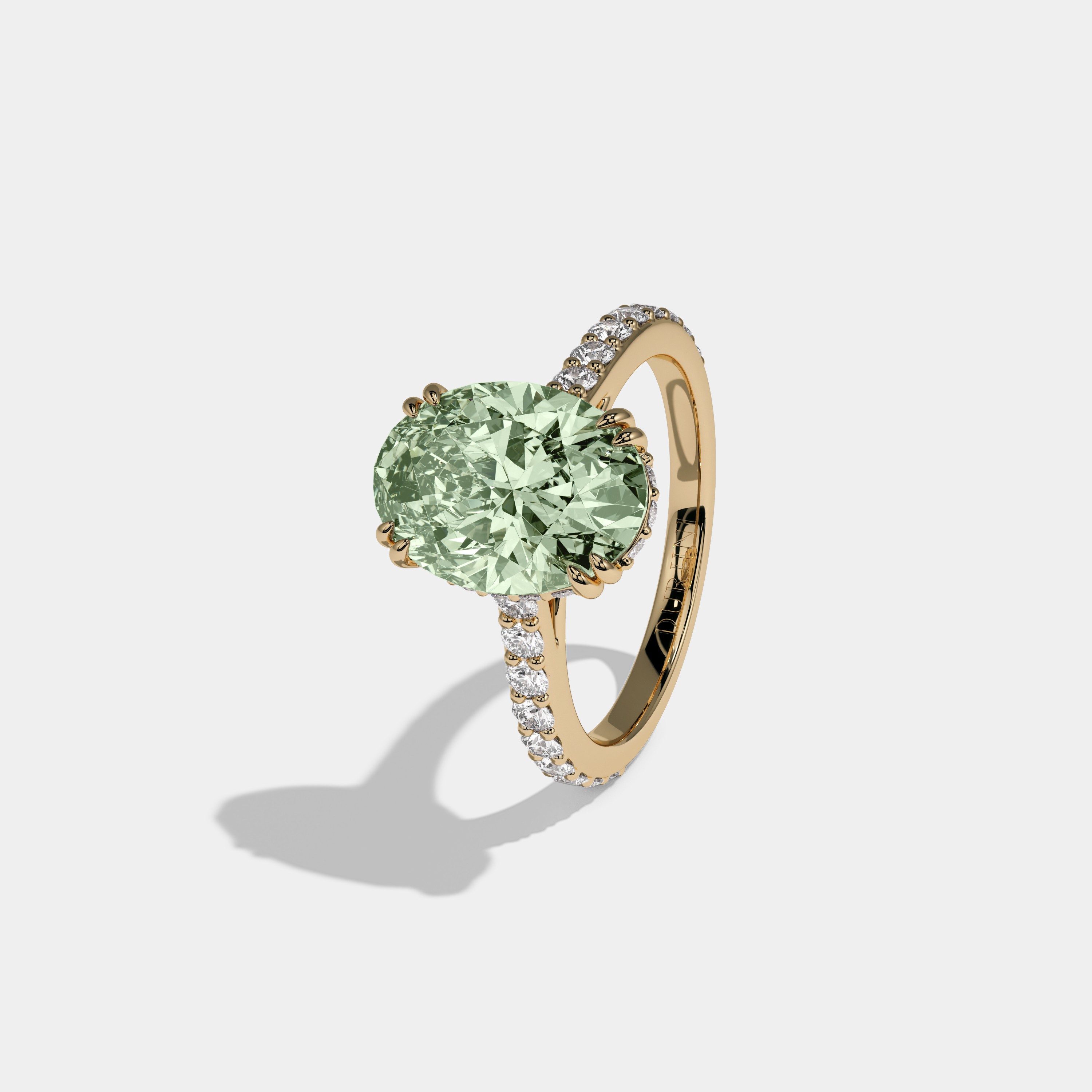 Adelaide Fancy Light Green Oval Cut Diamond Band Engagement Ring 7ct 18K Yellow Gold
