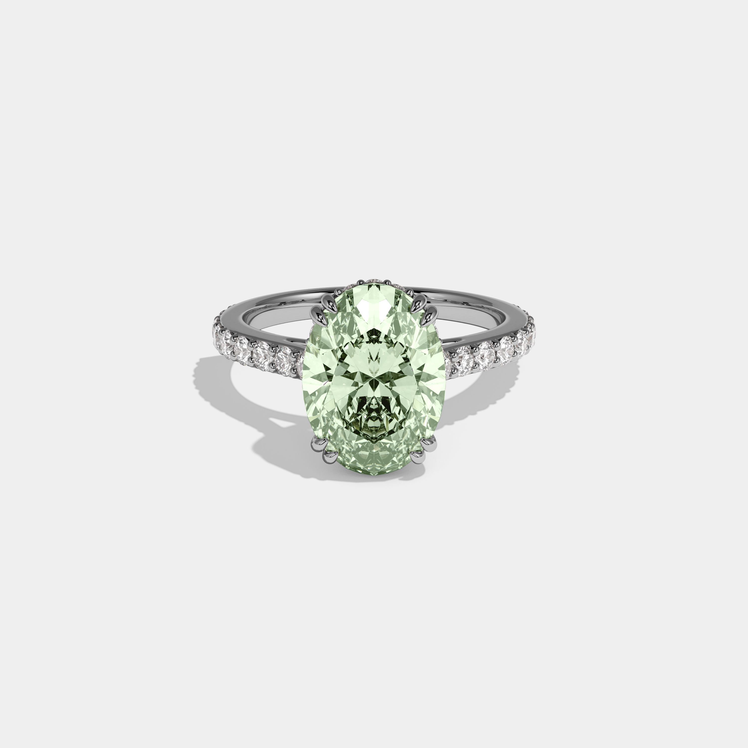 Alice Fancy Light Green Oval Cut Diamond Band Engagement Ring 7ct 18K White Gold