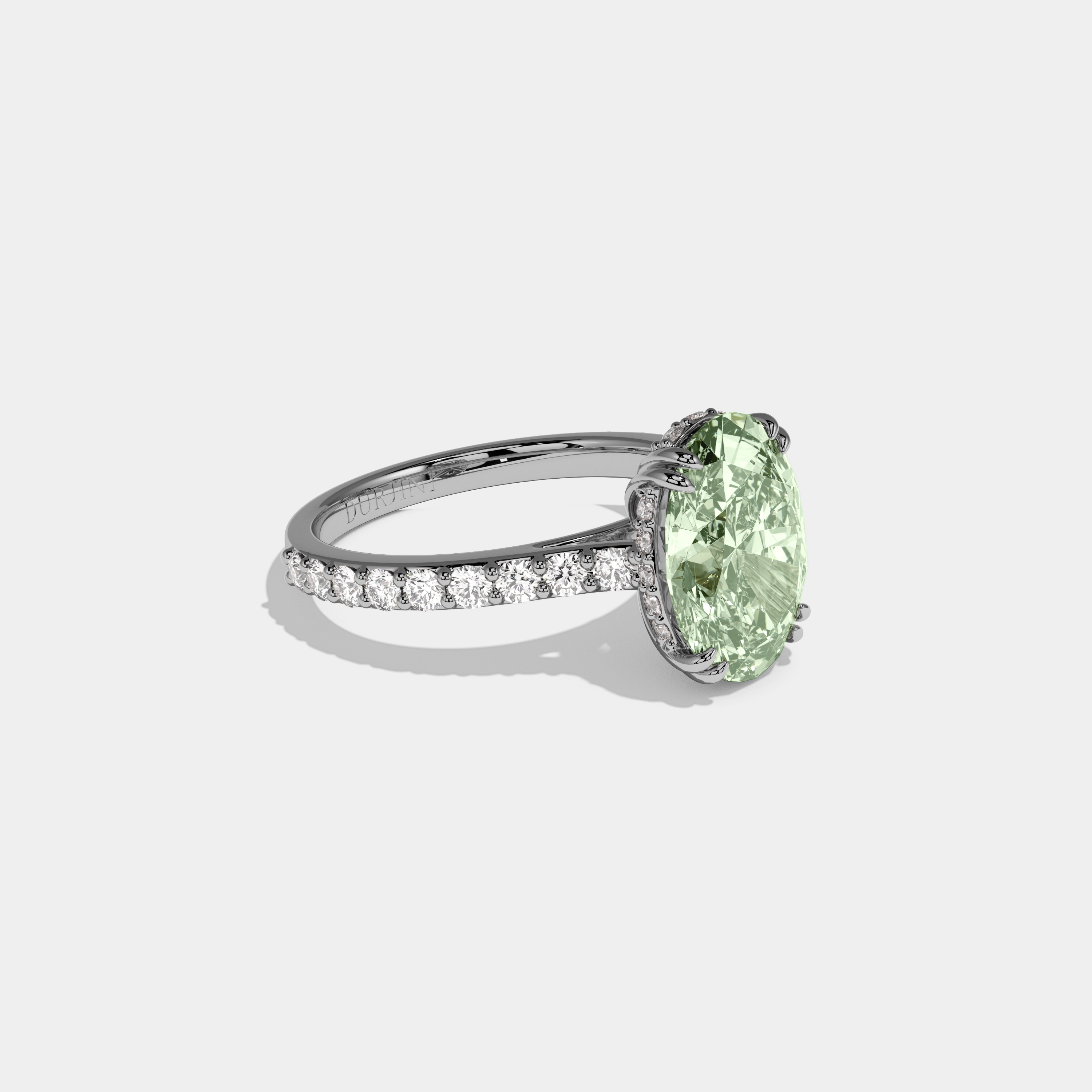 Alice Fancy Light Green Oval Cut Diamond Band Engagement Ring 7ct 18K White Gold