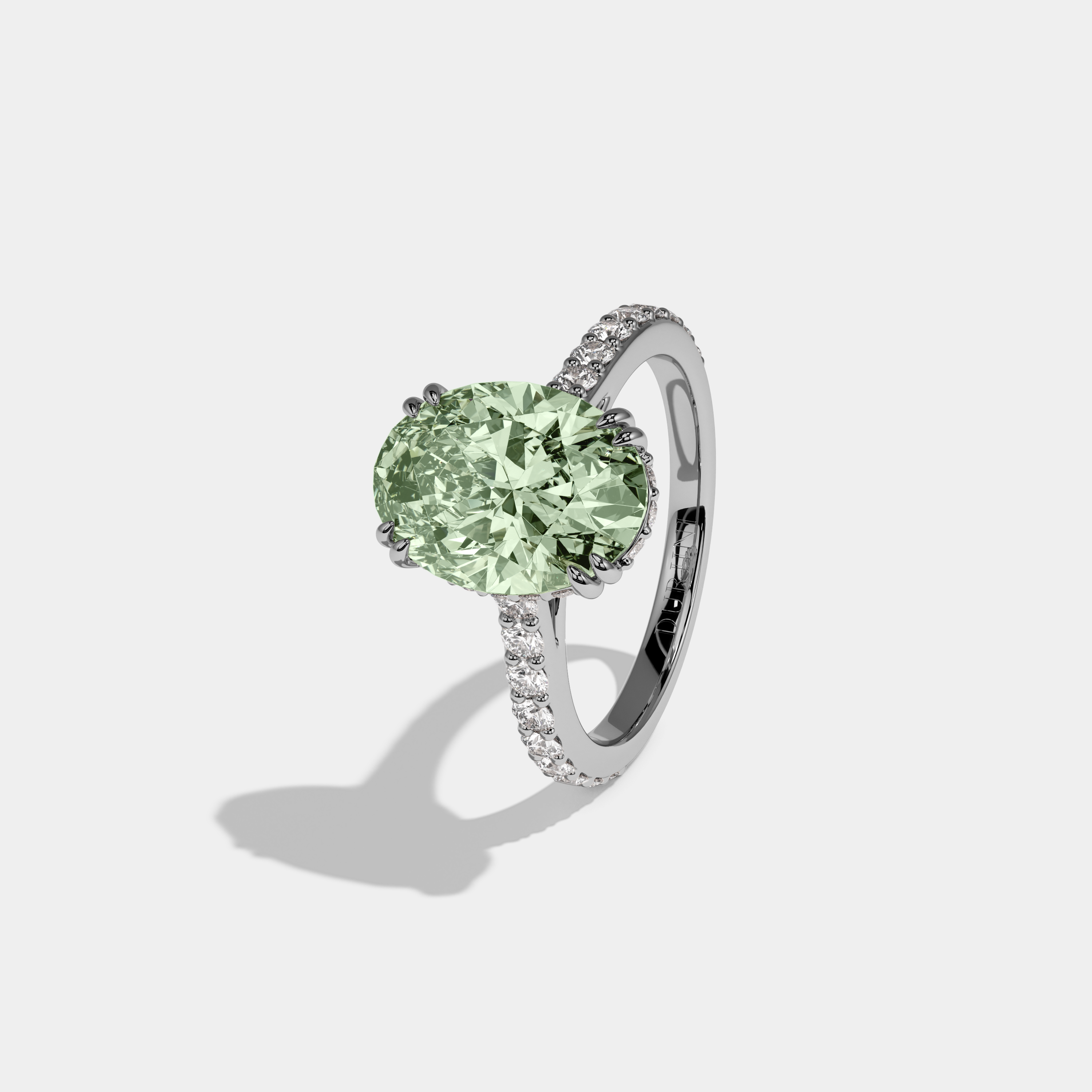 Alice Fancy Light Green Oval Cut Diamond Band Engagement Ring 7ct 18K White Gold
